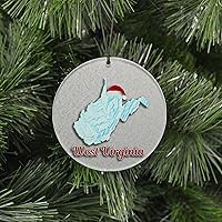 Vista 99 de Vermont Christmas Ornament - Winter Theme Featuring Snow, State Terrain Map and Santa Cap - 2025 Hanging Acrylic Disc Decoration For Tree - Unique