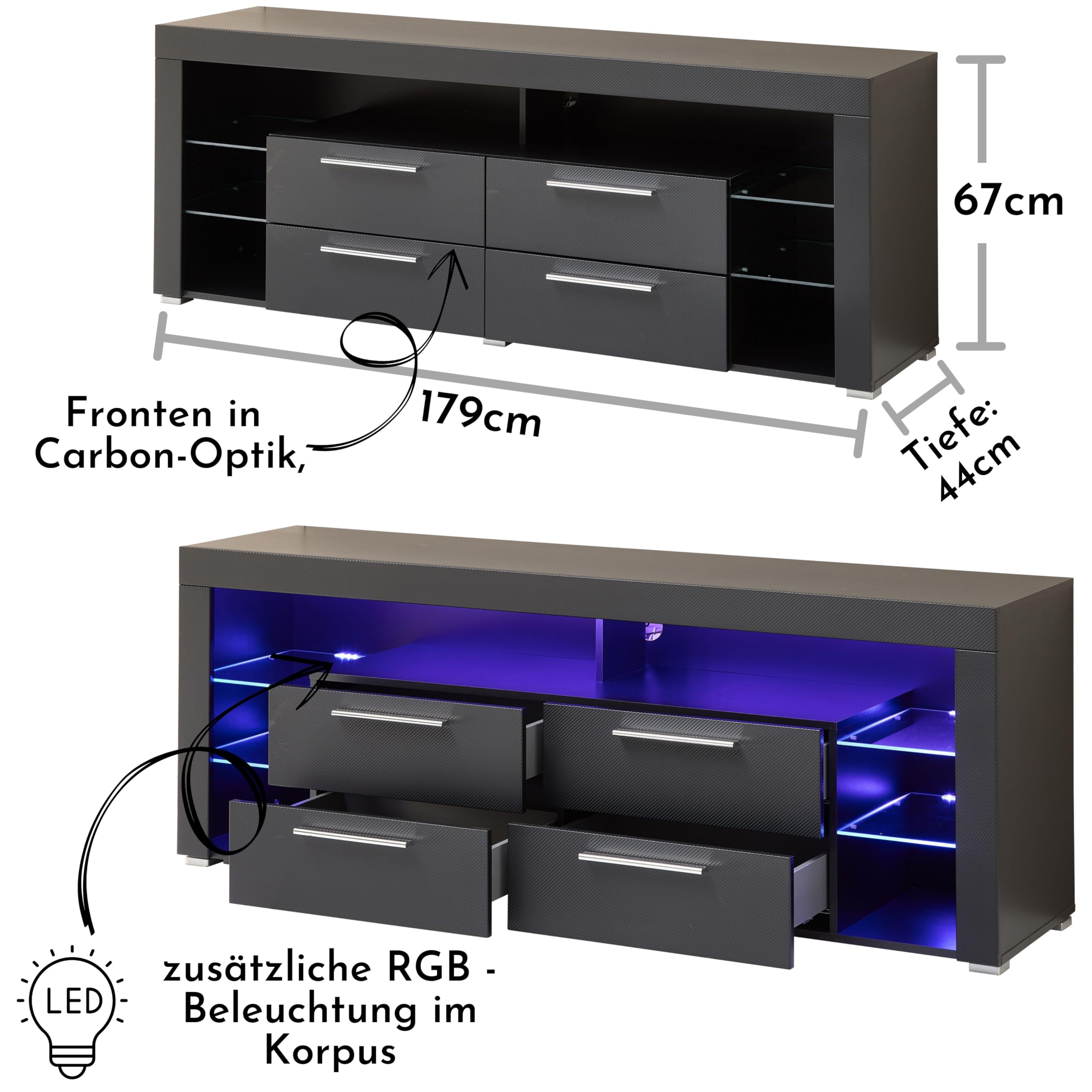 Caldion TV-Lowboard Mit LED-Beleuchtung TV Schrank  Produktbild-Vorschau 6