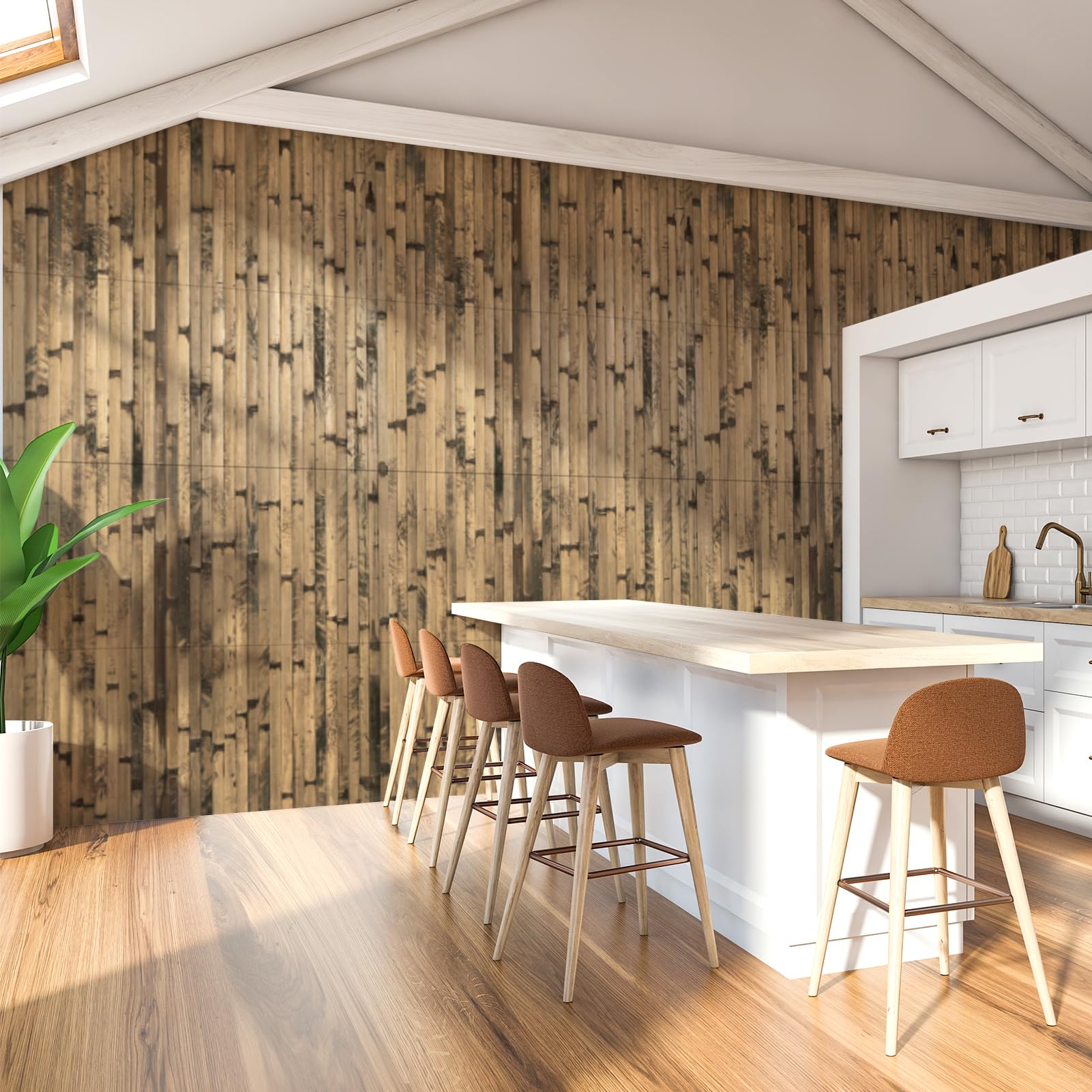 Art3d Naturalny bambusowy panel ścienny do dekoracji ścian wewnętrznych, odnawialne panele ścienne, sufitowe, meblowe, szafkowe, biurowe, 30 x 244 cm, kolor ciemnopalony