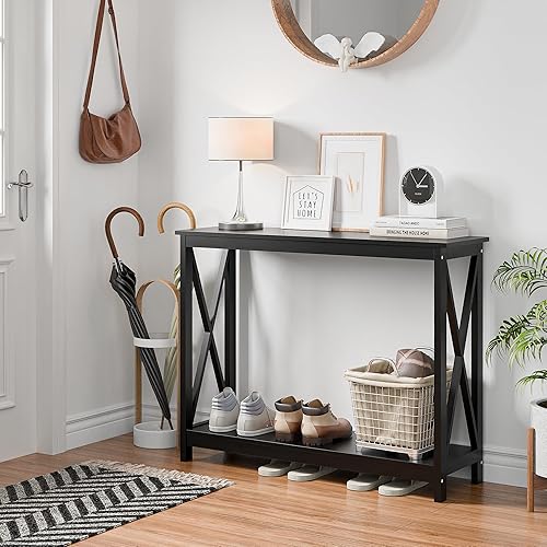 Miniatura 9 de ZENY Mesa consola, mesa de entrada, mesa de sofá estrecha con estantes de 2 niveles, mesa de entrada para sala de estar, entrada, pasillo, vestíbulo
