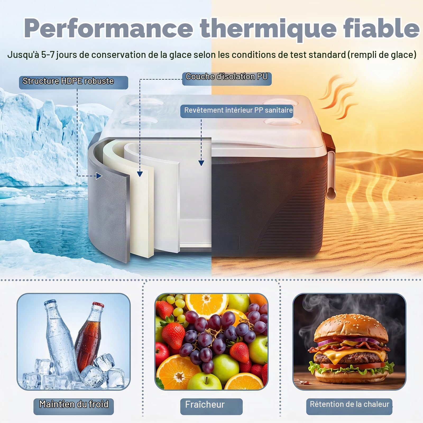 LIFEZEAL Glaciere Rigide Portable 41L, Glacière de Camping avec Isolation Thermique 5-7 Jours, Boîte Réfrigérante avec 4 Porte-Gobelets et Bouchon Vidange, Idéal pour Pique-Nique, Pêche, Voyage