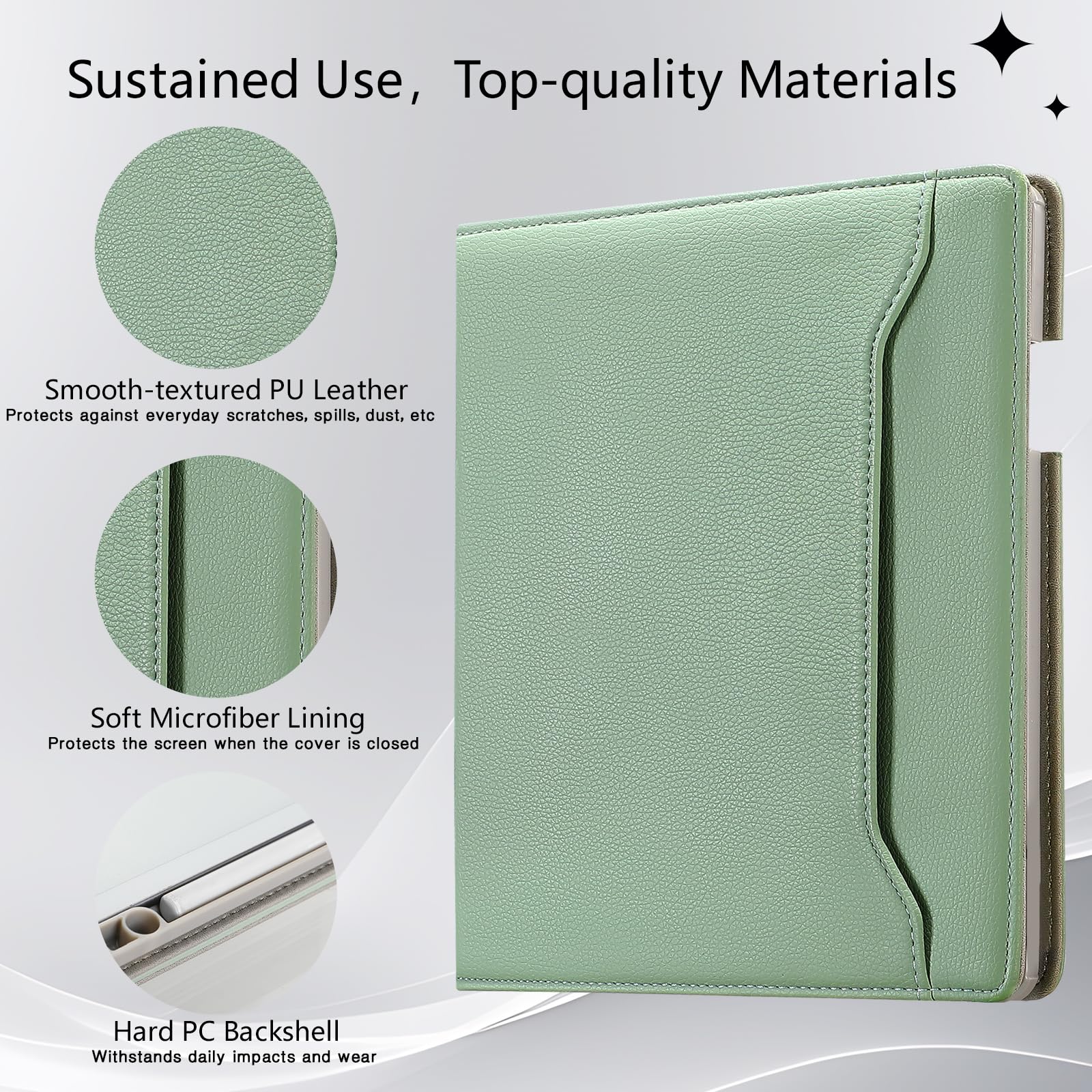 E NET-CASE Custodia per Remarkable Paper Pro da 30 cm (edizione 2024), in pelle PU di alta qualità con slot per carte e portapenne, funzione automatica sleep/wake, copertura per tracolla (verde chiaro