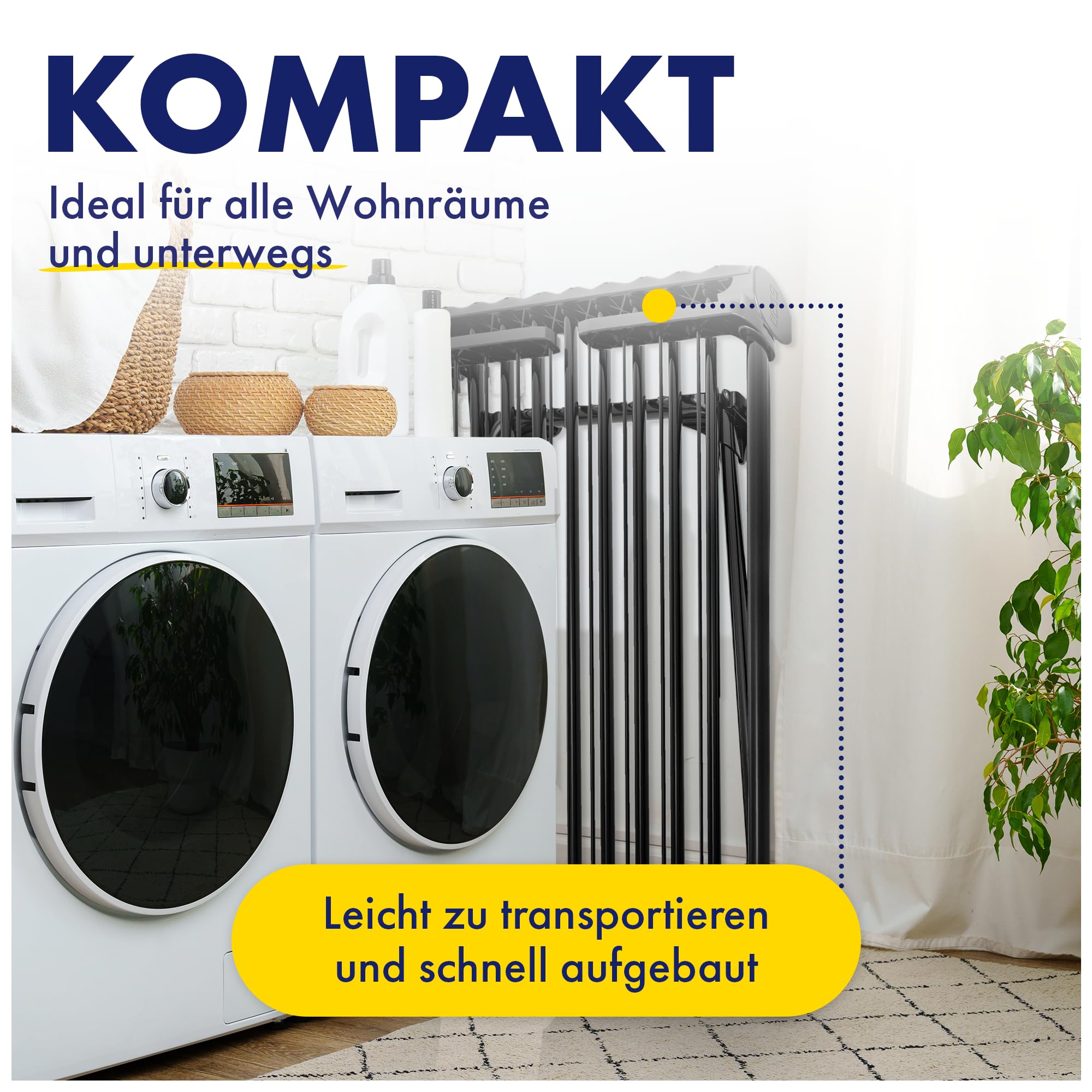 CasaSi® CasaFlex Ultra – Teleskop Wäscheständer 28m – ausziehbar & platzsparend – Wäscheständer Schwarz aus legiertem Stahl für Kleidung, Bettwäsche und Handtücher | Wäscheständer Schwarz aus legiertem Stahl für Kleidung, Bettwäsche und Handtücher