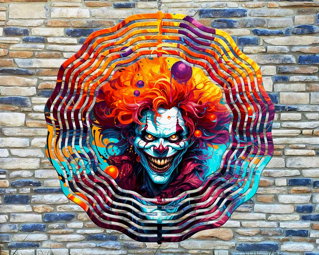 Liberty flags and Gifts 10 Inch Colorful Scary Clown Halloween Wind Spinner Yard Decor Aluminum Sublimated Garden Art Indoor Outdoor 3D Kinetic RWS-219