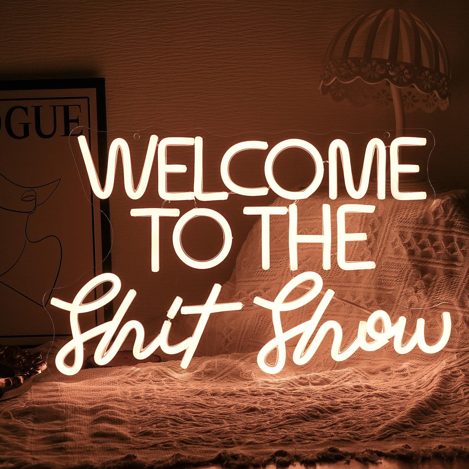 Welcome To The Show Neon Sign Letter LED Funny Neon Lights Dimmable USB Powered 16.5’’X11’’Cool Wall Light Sign for Bedroom Club Birthday Party Bar Decoration Gifts for Friend（Warm White）