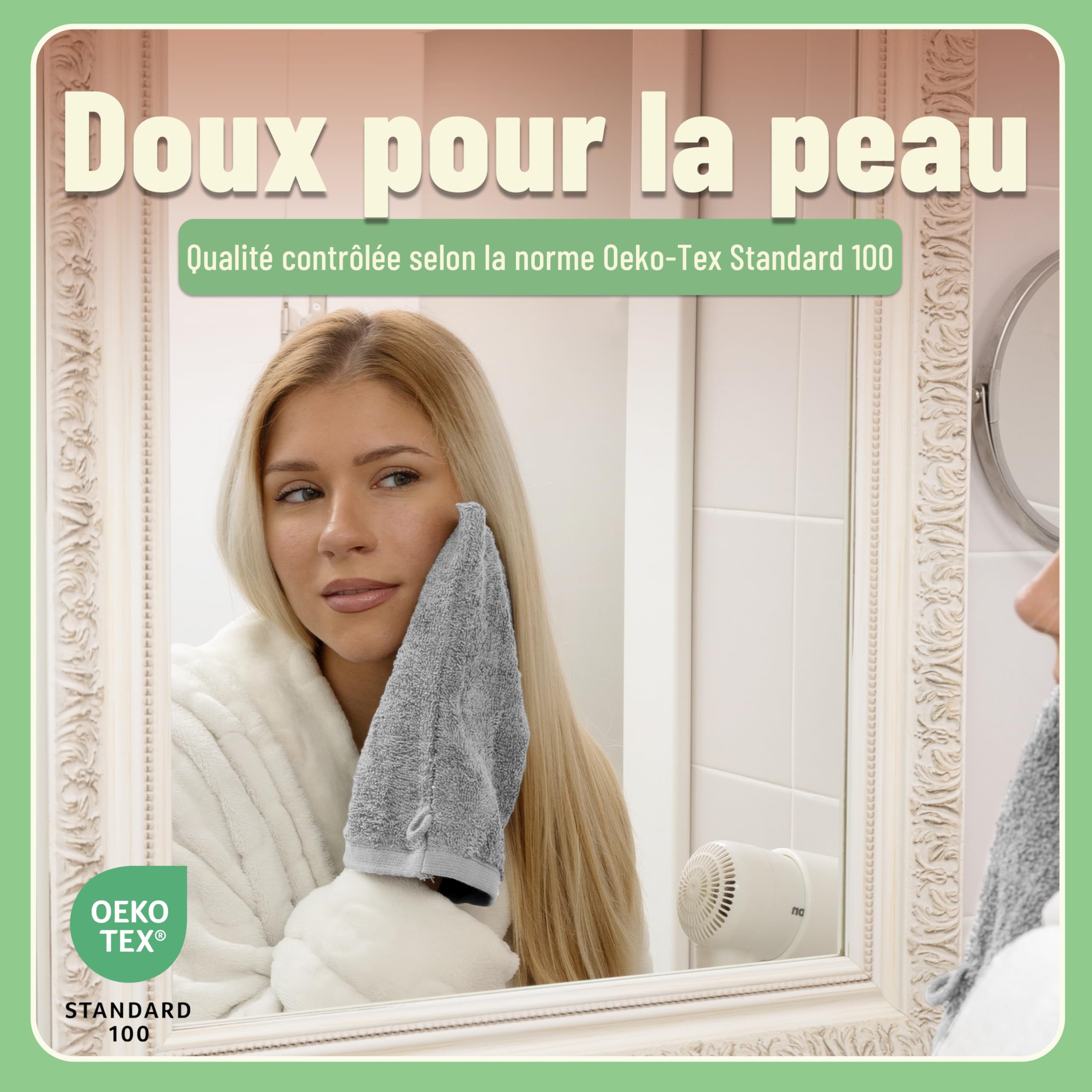 Green Mark Lot de 10 Serviettes 100% Coton – 4 de Main 50×100, 2 de Douche 70×140, 2 d’invités 30×50 et 2 Gants de Bain - Gris Argenté