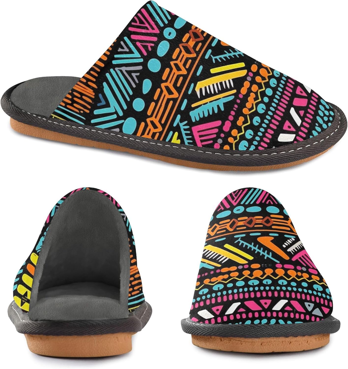 Retro Chevron Boho House Slippers – Cozy Fuzzy Slippers for Guests, Washable & Disposable, Perfect for Shoeless Home, Spa & Hotel Use A110324
