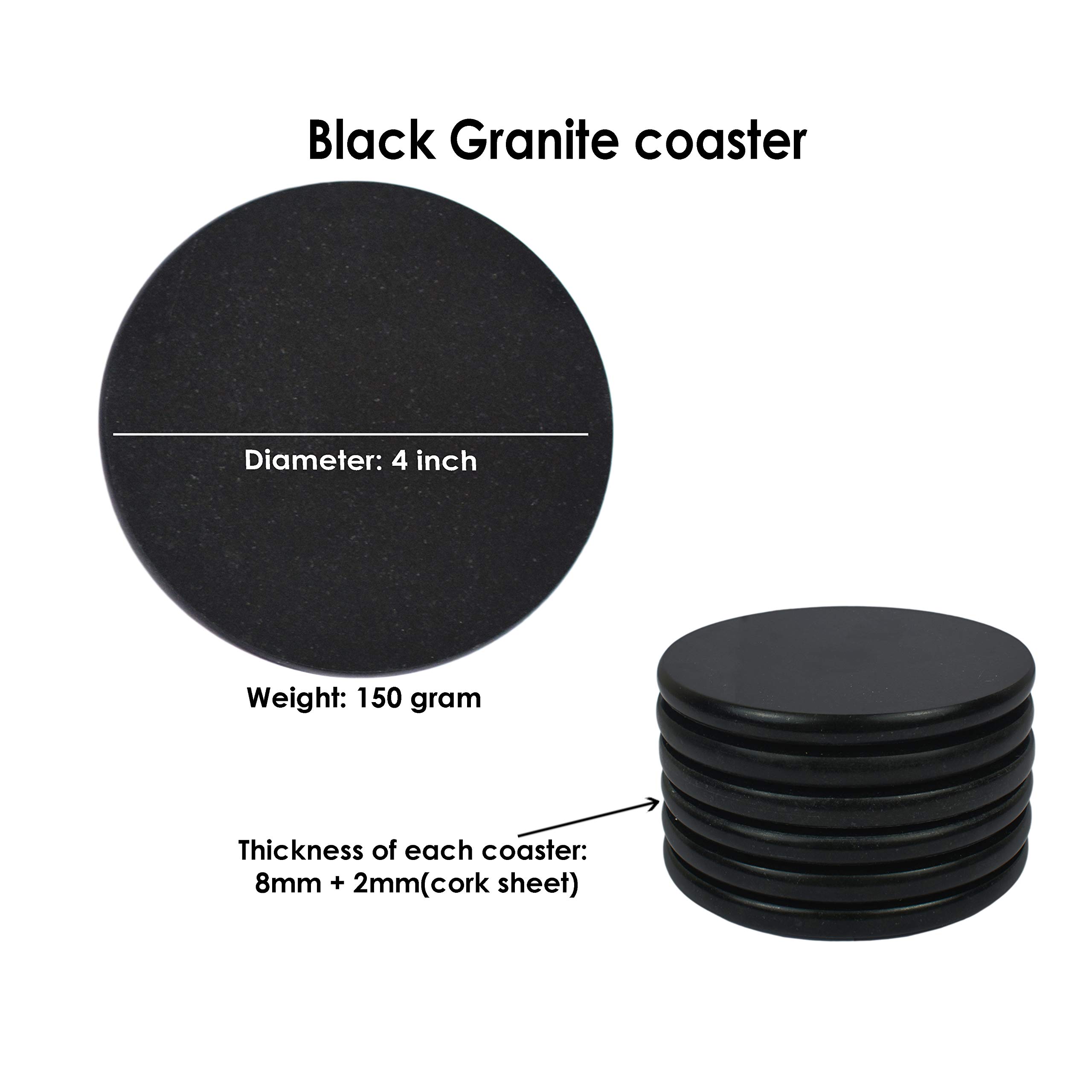 Juego de 4 Posavasos Redondos de Granito Negro Pulido con un Color Fino y Material de construcción sólido (Juego de 6)
