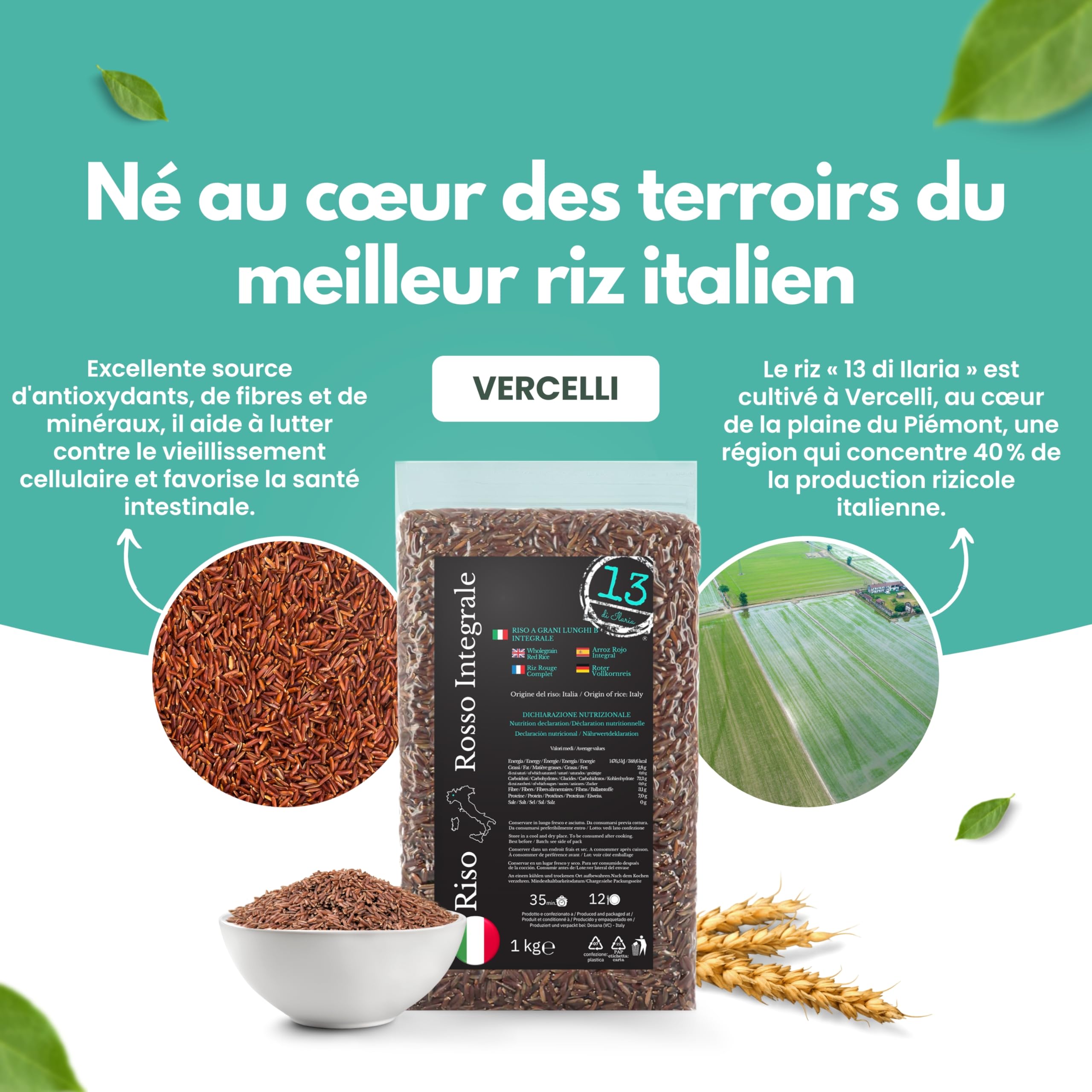 Riz Rouge Italien Complet – 2 kg (2 x 1 kg) – Riche en Fibres et Antioxydants – Sans Gluten – Idéal pour Salades et Accompagnements Sains – Piémont | 13 di Ilaria
