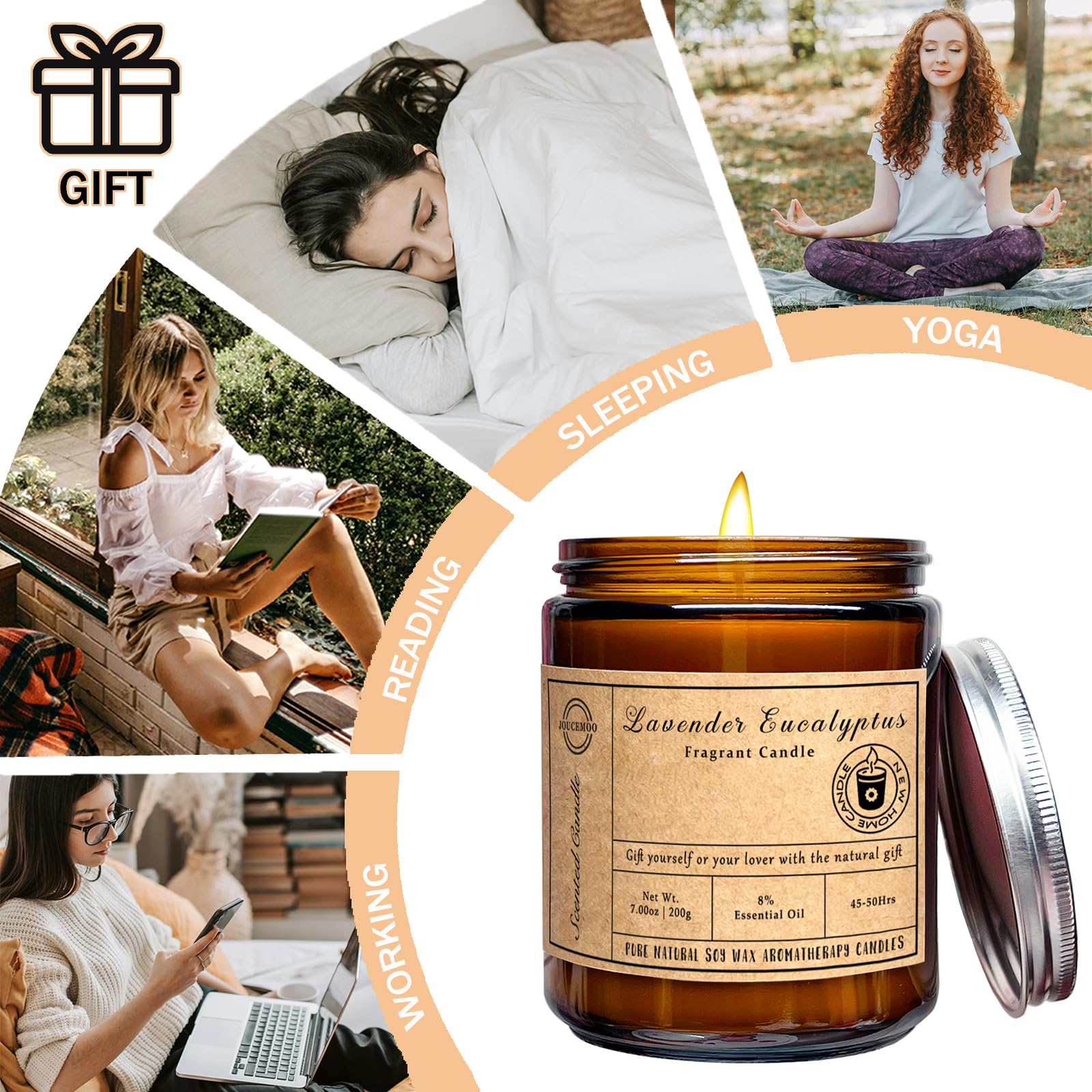 Velas perfumadas – Velas de eucalipto de lavanda para el hogar, vela de aromaterapia de cera de soja de 7 onzas para aliviar el estrés y la relajación, no tóxicas, regalos de cumpleaños para mujeres y 6