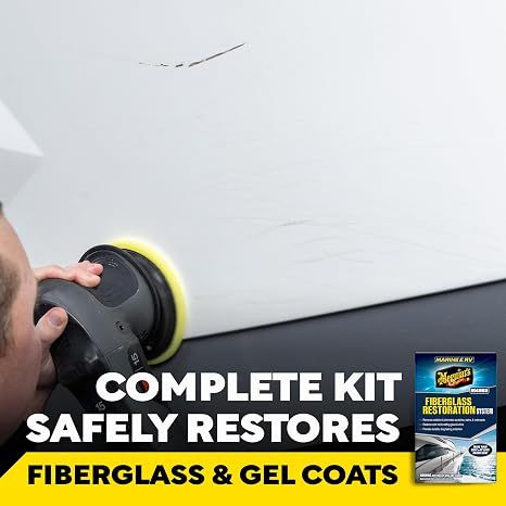 Meguiar's M4965 Marine/RV Fiberglass Restoration System, 3-Piece Marine Fiberglass Repair Kit Featuring Oxidation Remover for Boat Care Plus Boat Polish and Wax