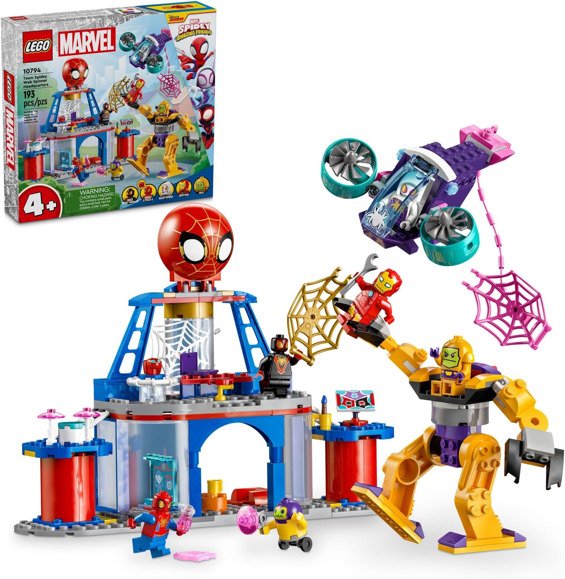 Marvel Team Spidey Web Spinner Headquarters Building Toy - Pretend Play Spidey and His Amazing Friends Toys Playset for Boys & Girls, Ages 4+ Years - 3 Superhero Minifigures - 10794