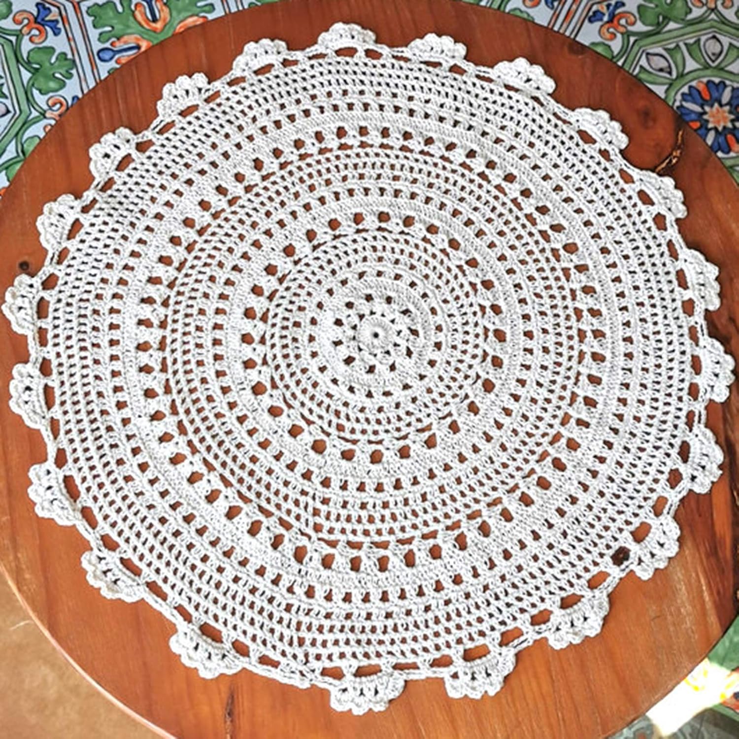Phantomon Handmade Doilies Crochet Round Cotton Large Lace Placemats Coasters Table Covers, Pack of 4, Beige, 17 Inch
