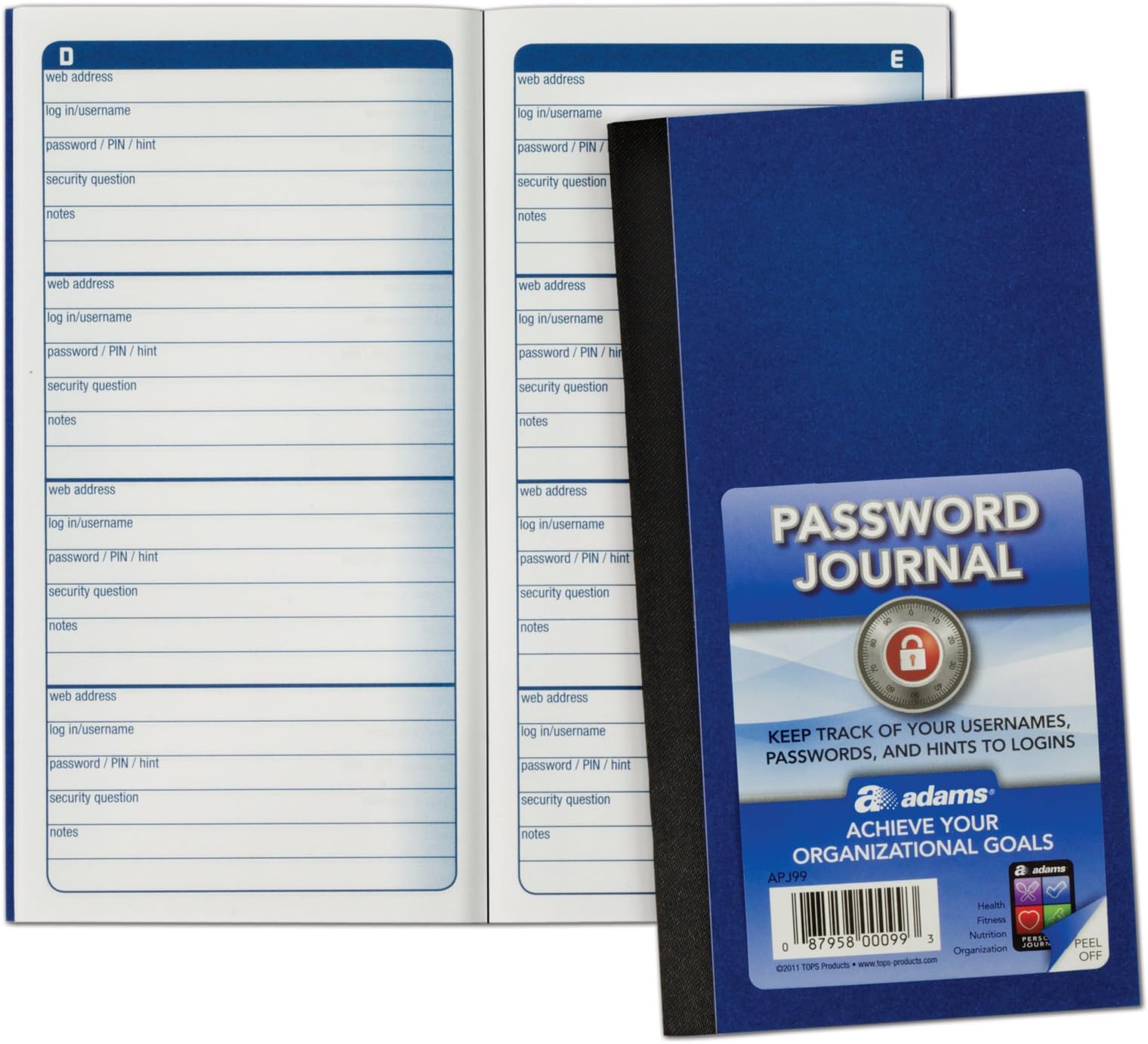 Password Journal, 1 Count, 6.25 x 3.25 Inches, Blue, Alphabetically Organized with 4 Entries Per Page, 48 Pages, Pocket-Sized Login Companion (APJ99)