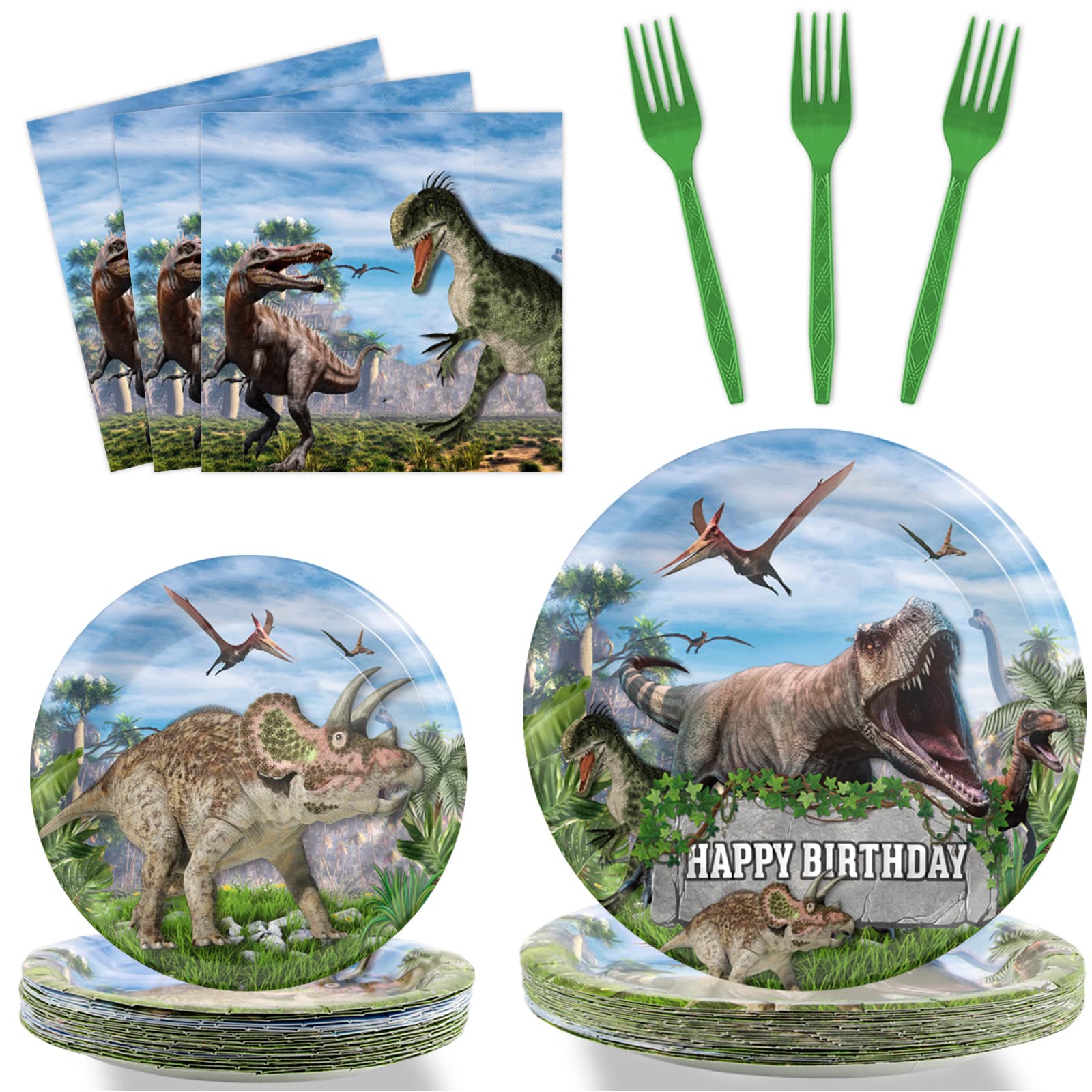 96 Pcs Dinosaur Party Supplies Dinosaur World Tableware Set Dinosaurs Theme Plates Napkins Party Decorations Dino Dinnerware for Boys Kids Birthday Baby Shower Tableware Party Favors 24 Guests