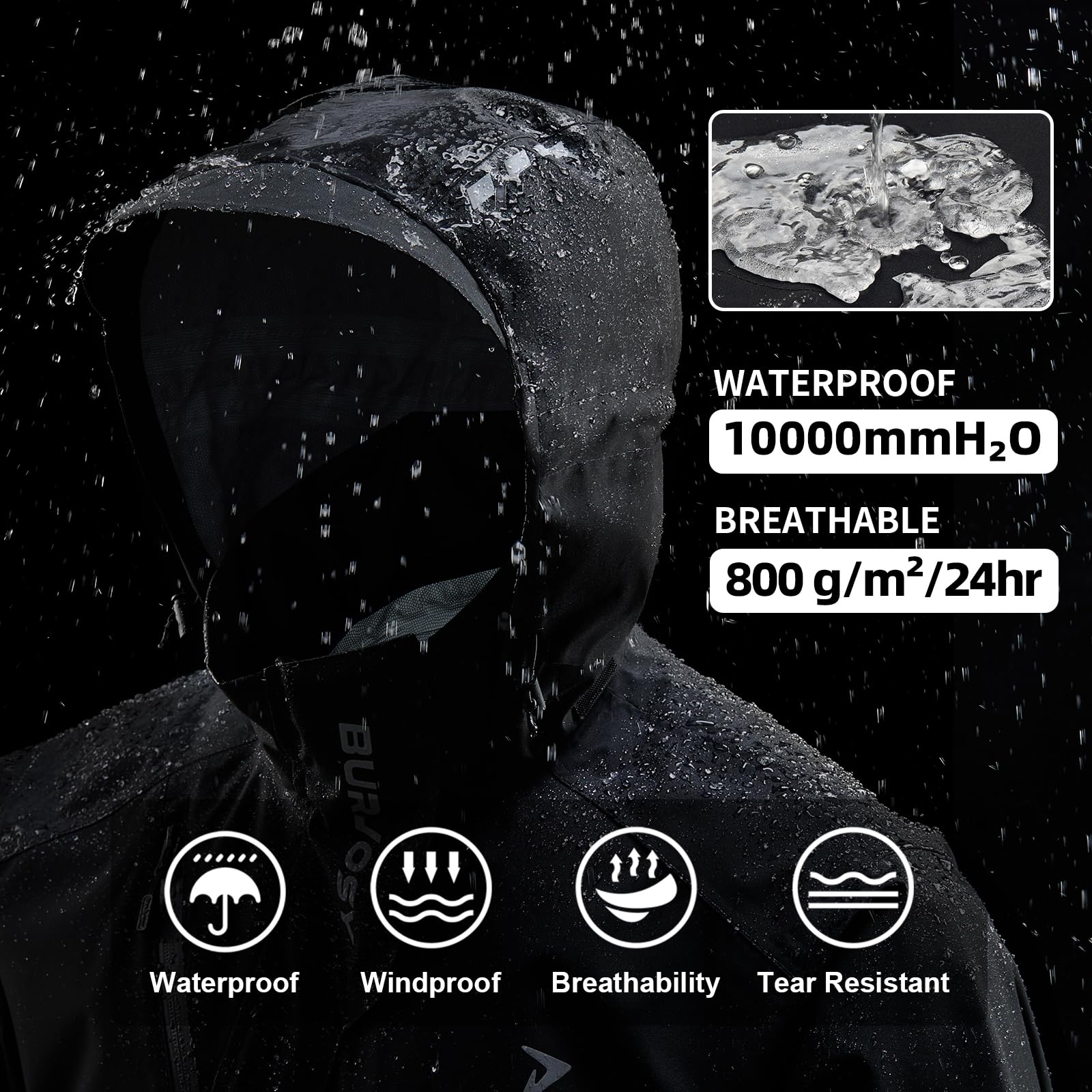 Chubasquero Hombre Impermeable y Transpirable Chaqueta de Lluvia con Bolsillo Trasero Ligera Plegable para Ciclismo Senderismo y Pesca