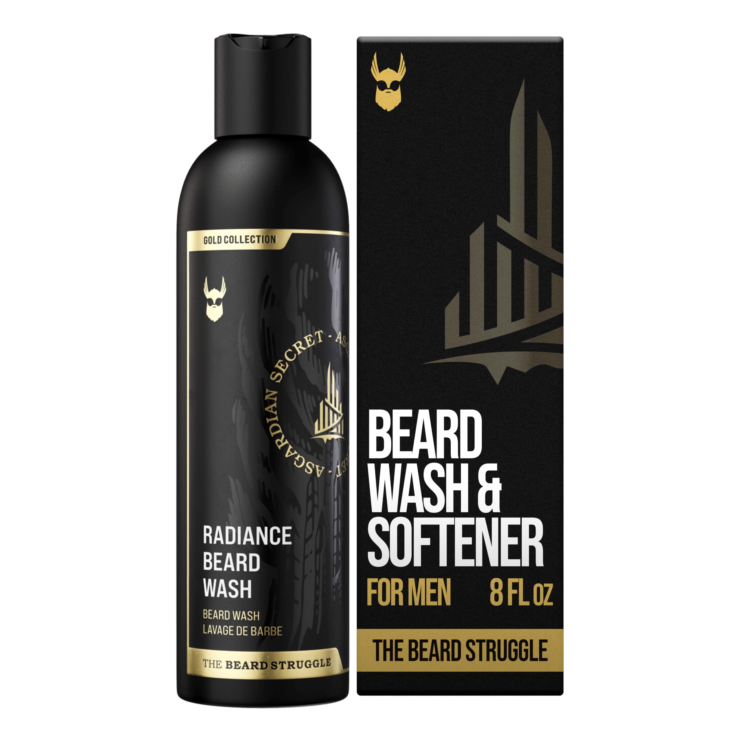 The Beard Struggle Radiance Beard Wash – Gold Collection, Asgardian Secret – Cleanse, Nourish & Soften – Beard Cleanser for Men (8 fl oz)