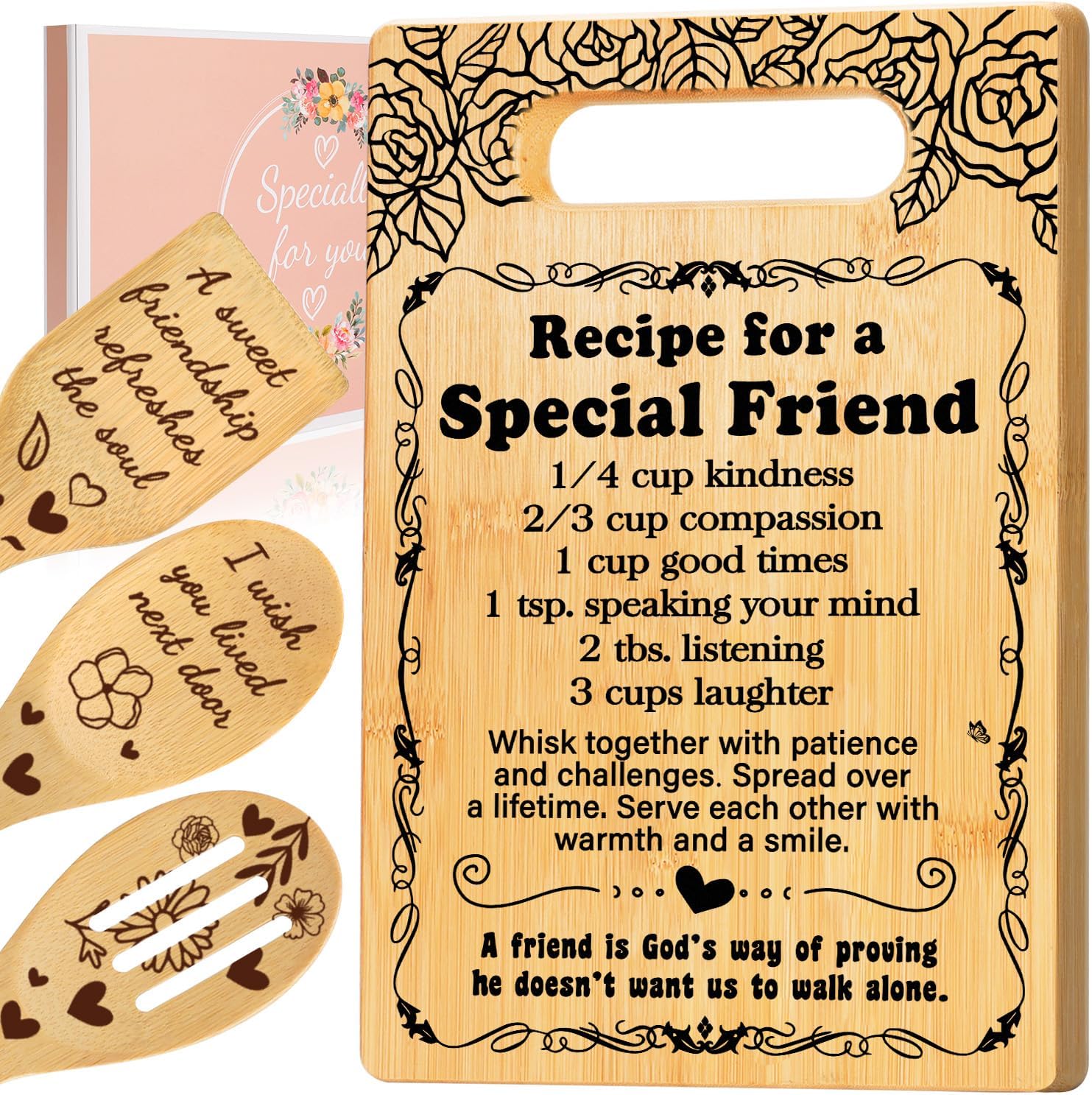Best Friendship Gifts for Women Birthday Christmas, Friend Birthday Gifts Friendship Gifts For Women Friend Bestie Bff Birthday, Cutting Board Set for Best Friend-Recipe for a Special Friend