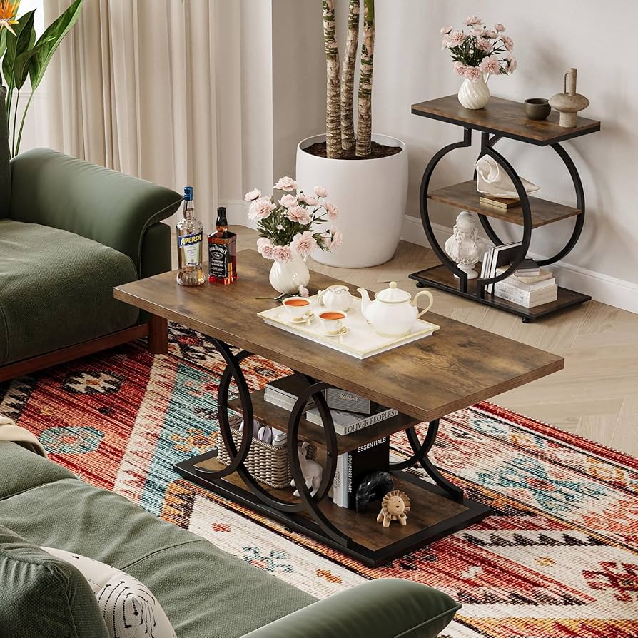 Amazon.com: GiftGo Rustic Coffee Table with Storage Industrial 3