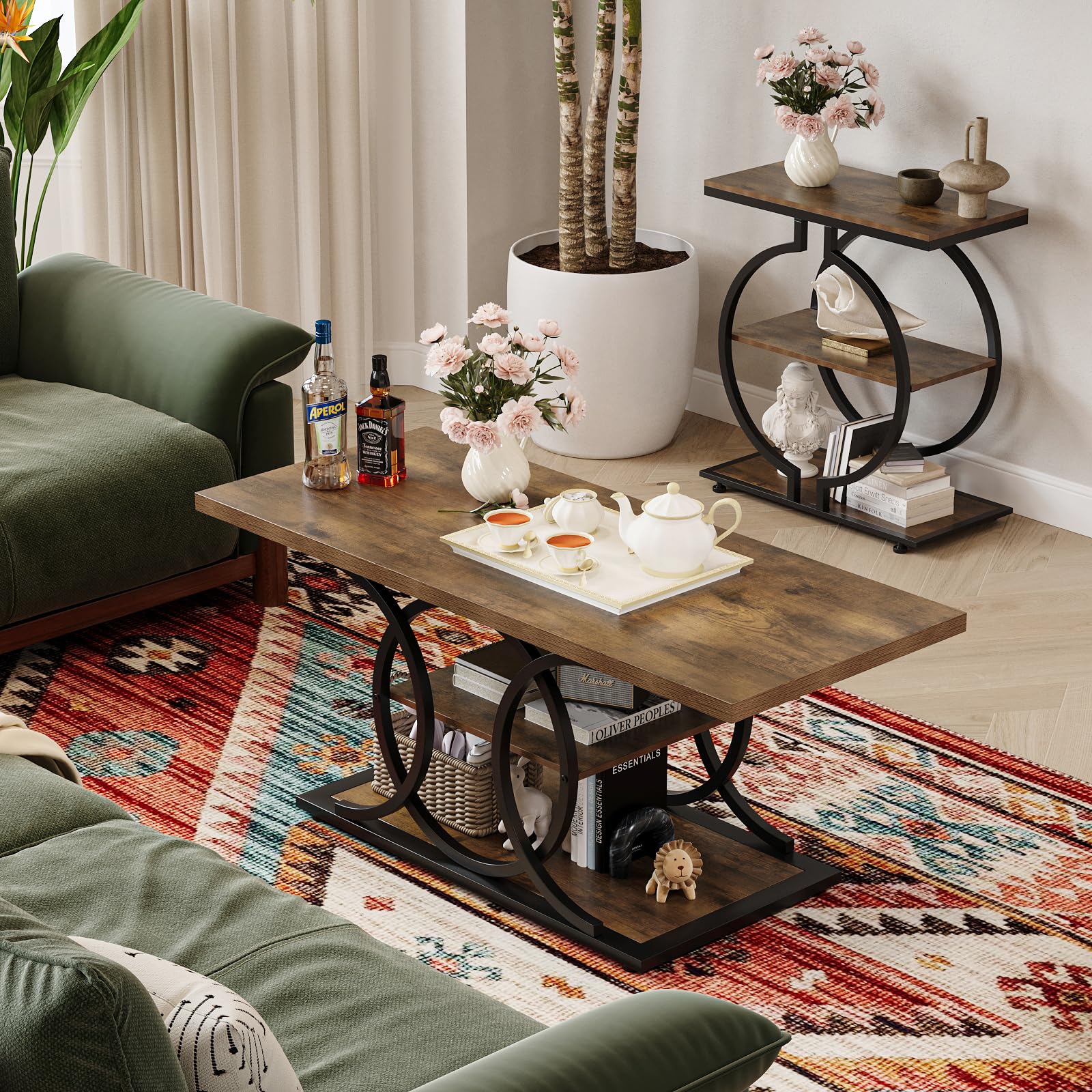 Amazon.com: GiftGo Rustic Coffee Table with Storage Industrial 3