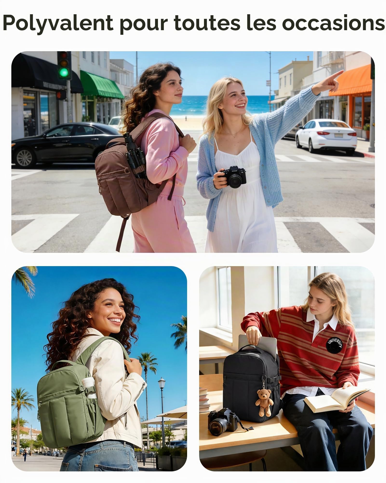 Bagsmart Sac à dos pour appareil photo, sac pour appareil photo DSLR SLR compatible avec ordinateurs portables de 33,78 cm (13,3 pouces), sac photo étanche, Marron café, 35 x 25,5 x 14 cm, Fashion