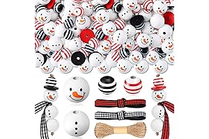 180 Piece Christmas Snowman Wooden Bead Winter Wooden Bead Christmas Buffalo Plaid...
