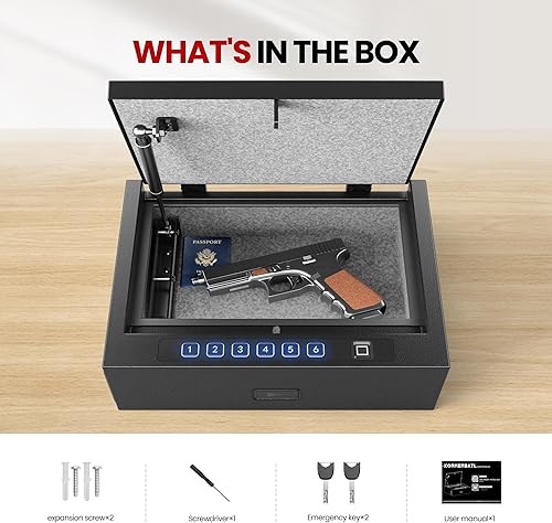 Miniatura 7 de Caja fuerte para pistola resistente al fuego, bóveda de pistola resistente de 16.5 libras con capa de yeso, acceso rápido biométrico, modo