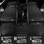 CAR PASS Heavy Duty Rubber Car Floor Mats, Waterproof Universal Trim-to-Fit Car Mats All Weather Floor Mats for SUV Truck Sedan, Premium Auto Floor Mats Full Set 3 Piece Anti-Slip, Solid Pure Black