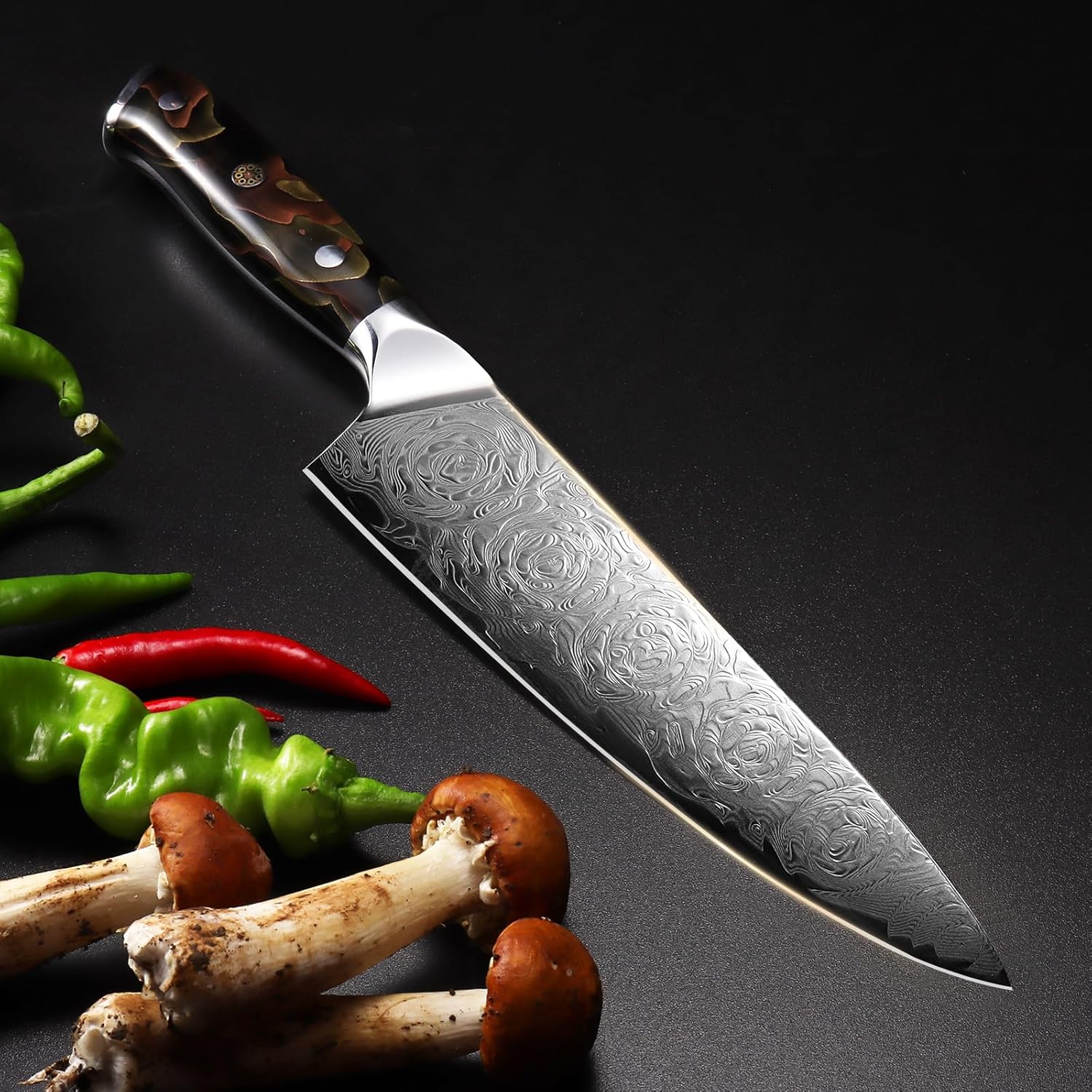 Damascus Kitchen Knife Set，3PCS Japanese Knife,High Carbon Steel Core, Ergonomic Resin Handle,Holiday Gifts,New Home Essentials, Apartment Essentials, Dishwasher Safe