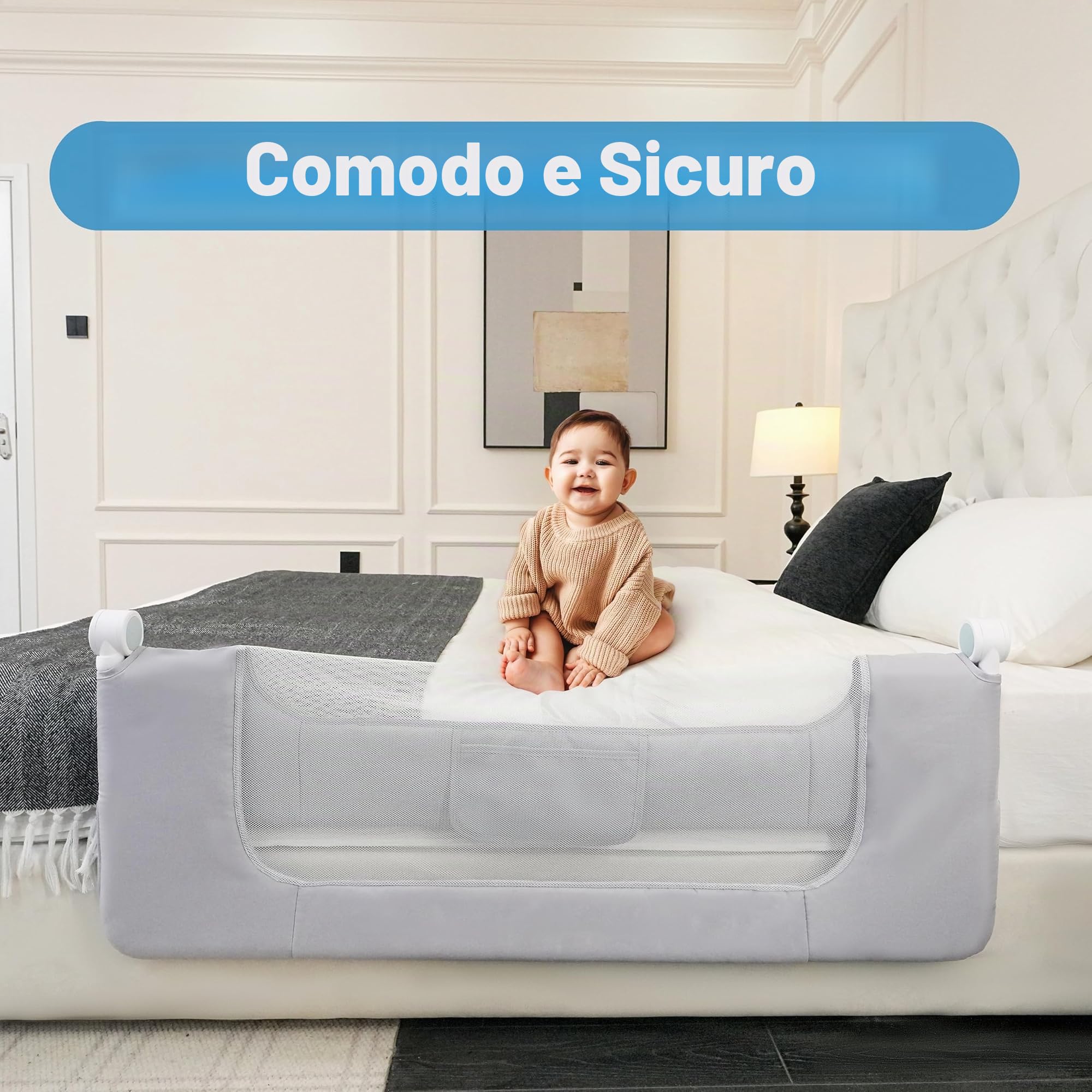 Sponda per letto per bambini, pieghevole, 32in / 85 cm di altezza, regolabile, protezione di sicurezza per bambini, universale, per letti doppi/matrimoniali/king/queen size.