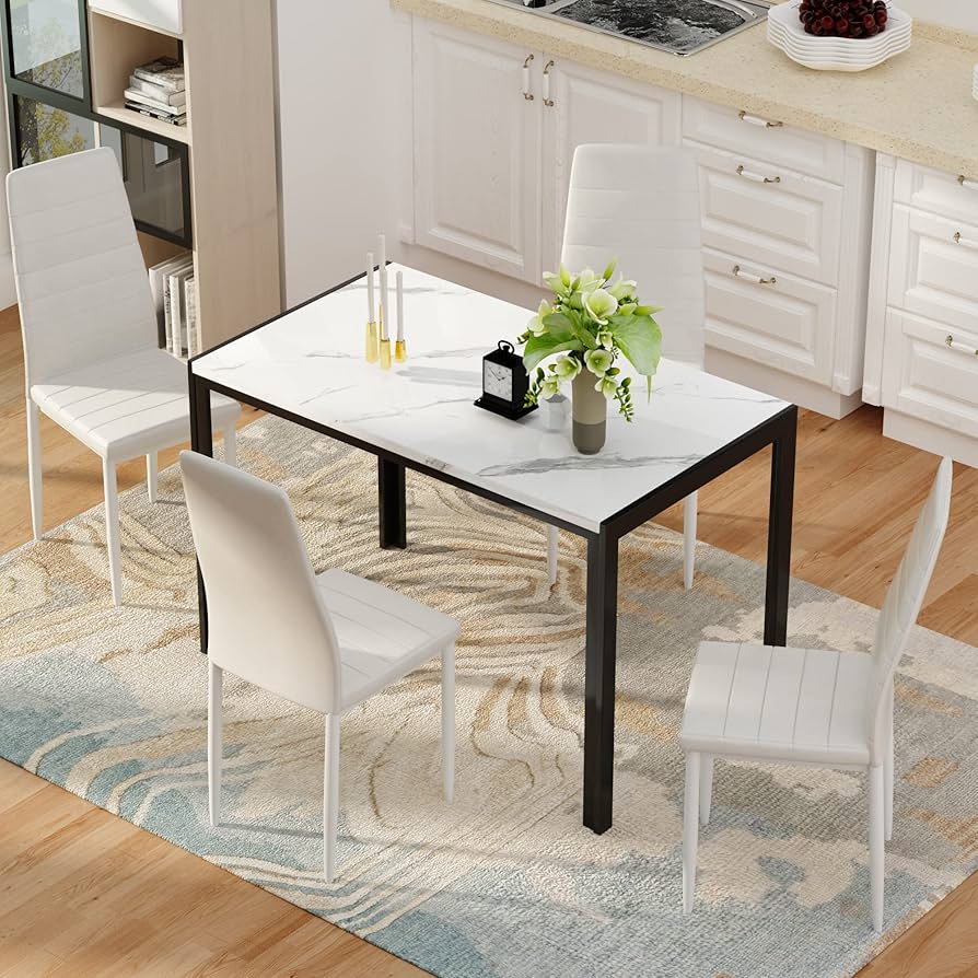 大理石ダイニングテーブル+本革椅子4脚