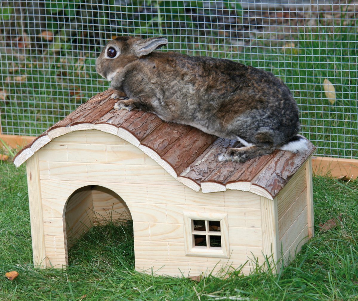 Kerbl Pet Häuschen Welle Nature, Kleintierhaus, Nagerhaus, 40x25x25cm, Holz, Hasen, Kaninchen, Meerschweinchen, Hamster, zum Annagen, vormontiert