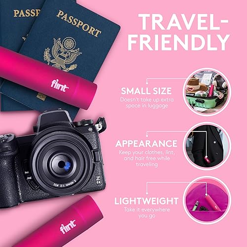 Miniatura 4 de Flint Mini rodillo retráctil rosa clásico con 90 hojas extra adhesivas, rodillo de pelusa pequeño y portátil, removedor de pelo de mascotas ideal,