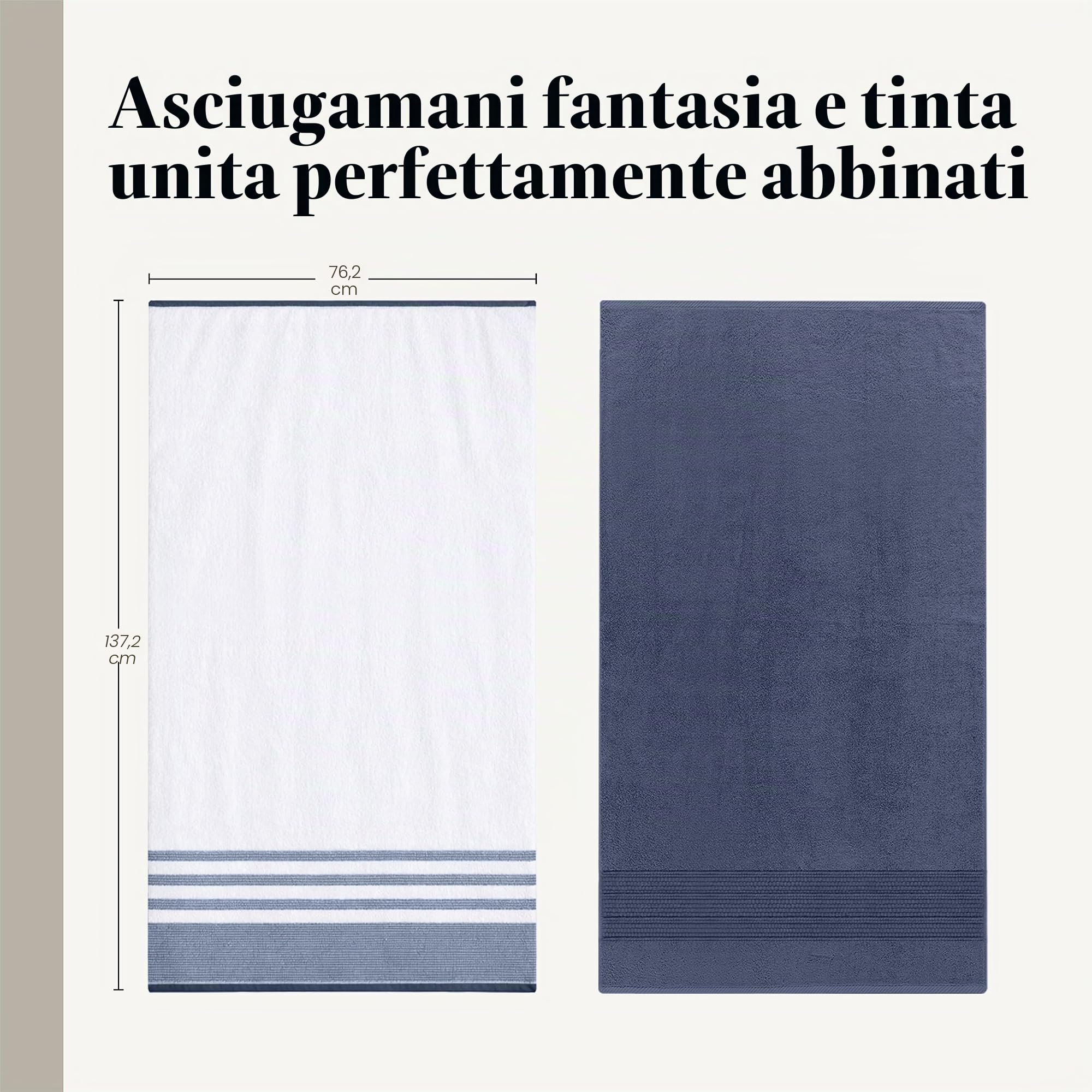 Modern Threads Set 6 Pezzi, 2 Asciugamani Bagno, 2 Asciugamani, 2 Asciugamani, Asciugatura Rapida Bianco/Contrasto Reinhart Denim