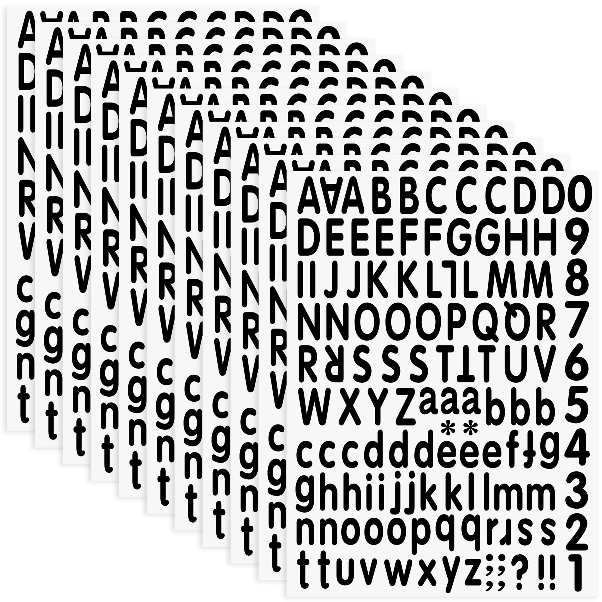 3024 Letter Stickers - 24 Sheets Alphabet & Number Stickers, 1 Inch Vinyl, Self-Adhesive, Waterproof, Small, Black