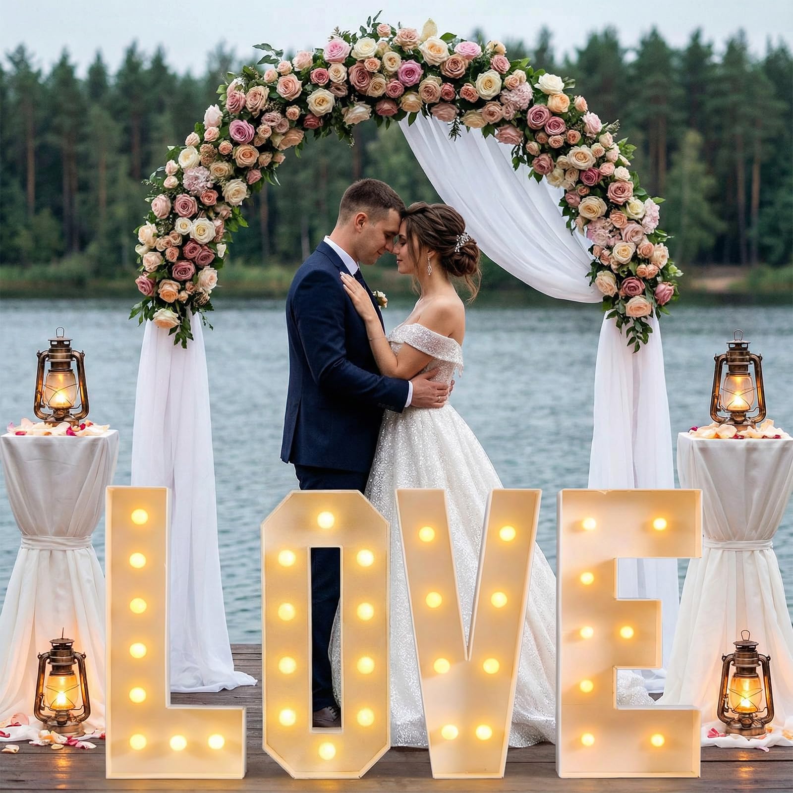 Yunsailing Letras iluminadas de carpa de amor de 3 pies, luces LED, letrero de amor, letrero decorativo de números grandes, marco precortado para el día de San Valentín, boda, cumpleaños, compromiso