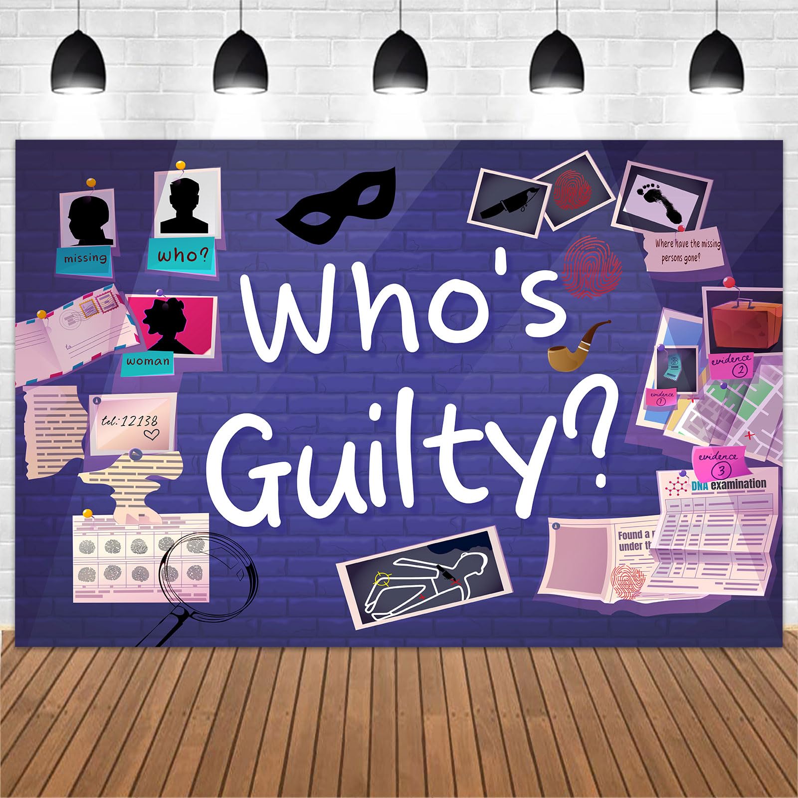 Murder Mystery Party Backdrop, Spy Agent Detective Theme Photography Background, Crime Scene Fingerprint Clues Evidence Top Secret Mission Party