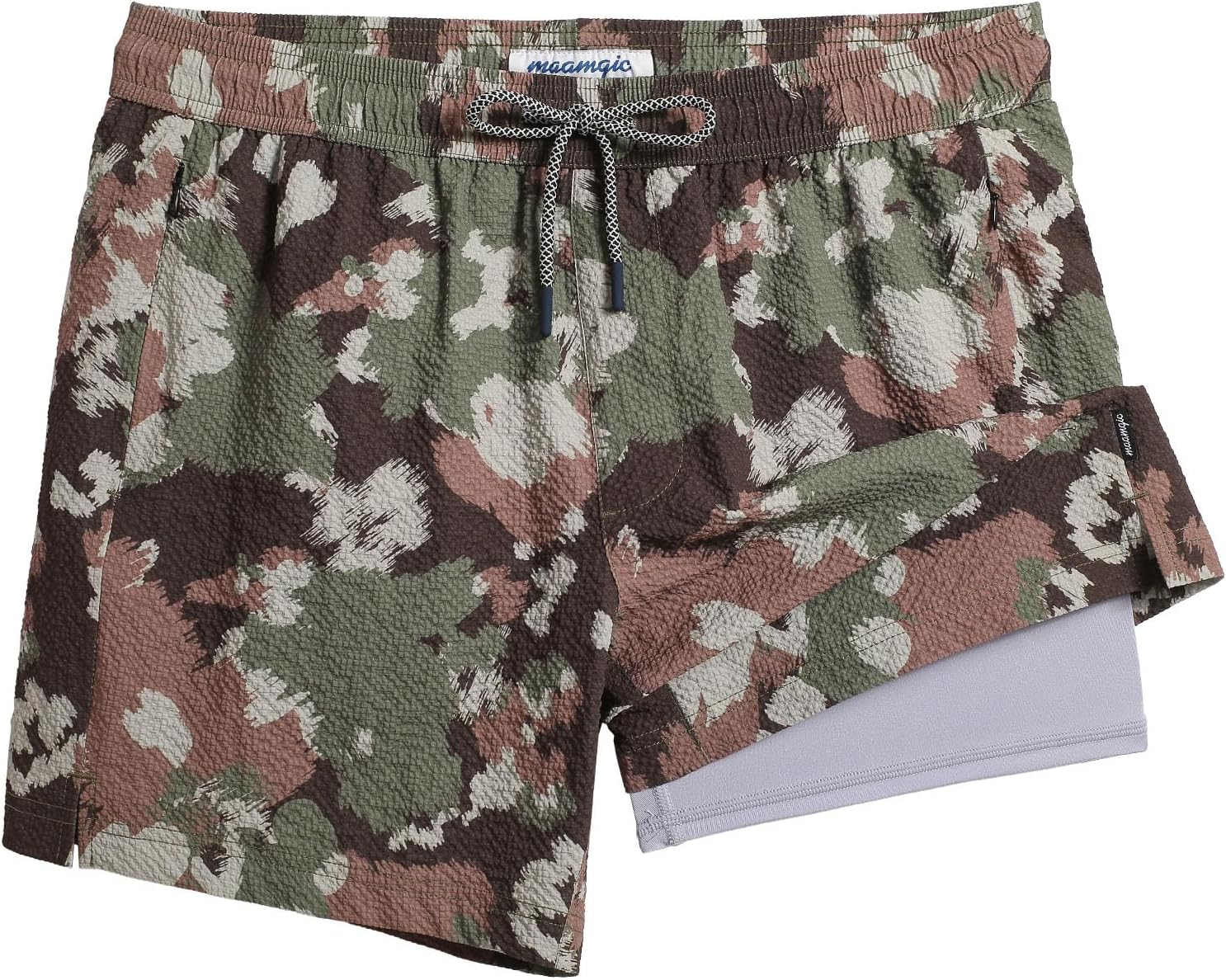 maamgic Men's Swim Trunks 5.5 inch Seersucker 2 in 1 Beach Shorts Quick Dry Bathing Suits with Compression Liner