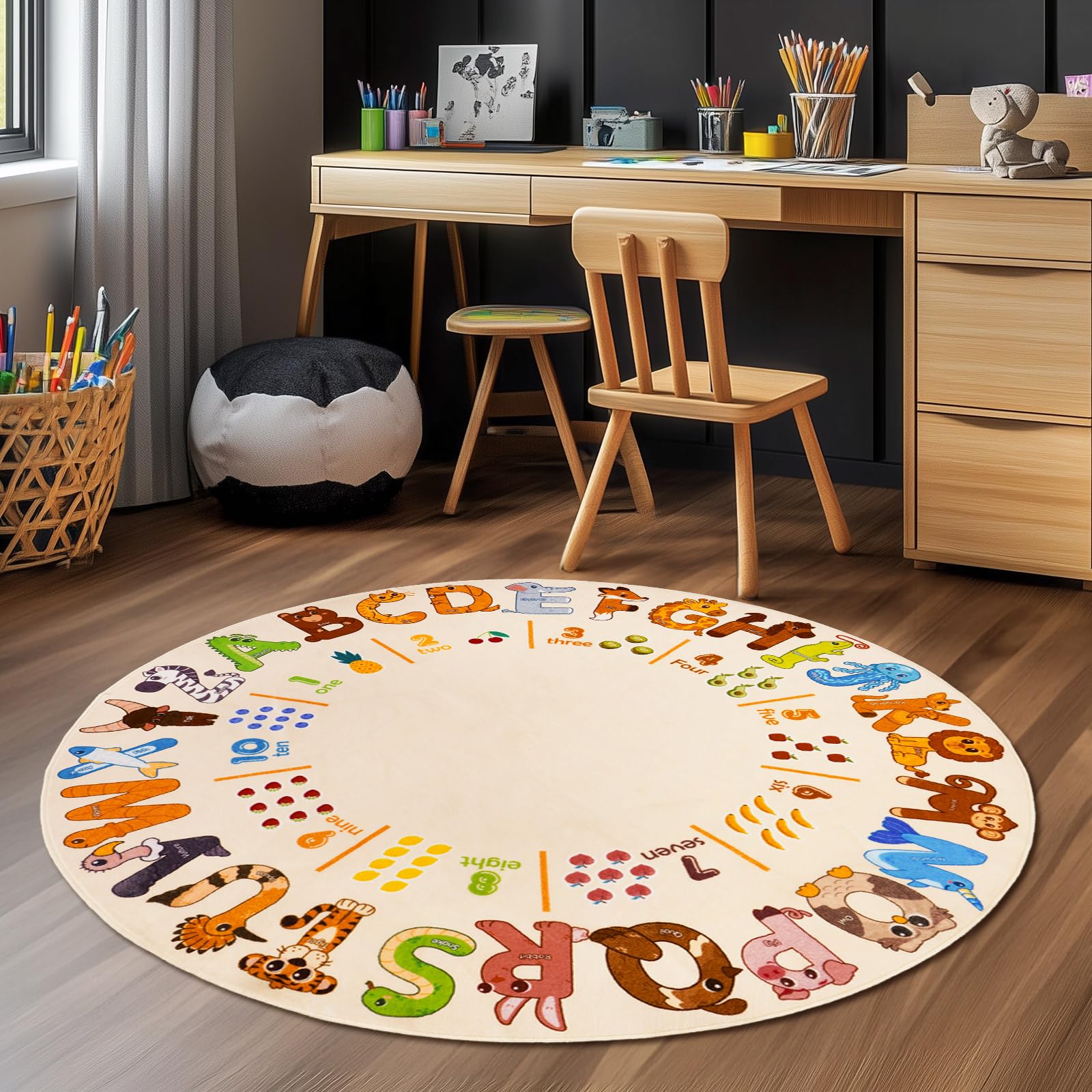 GthreeD Round Kids Play Rug Alphabet Animals - Image 3