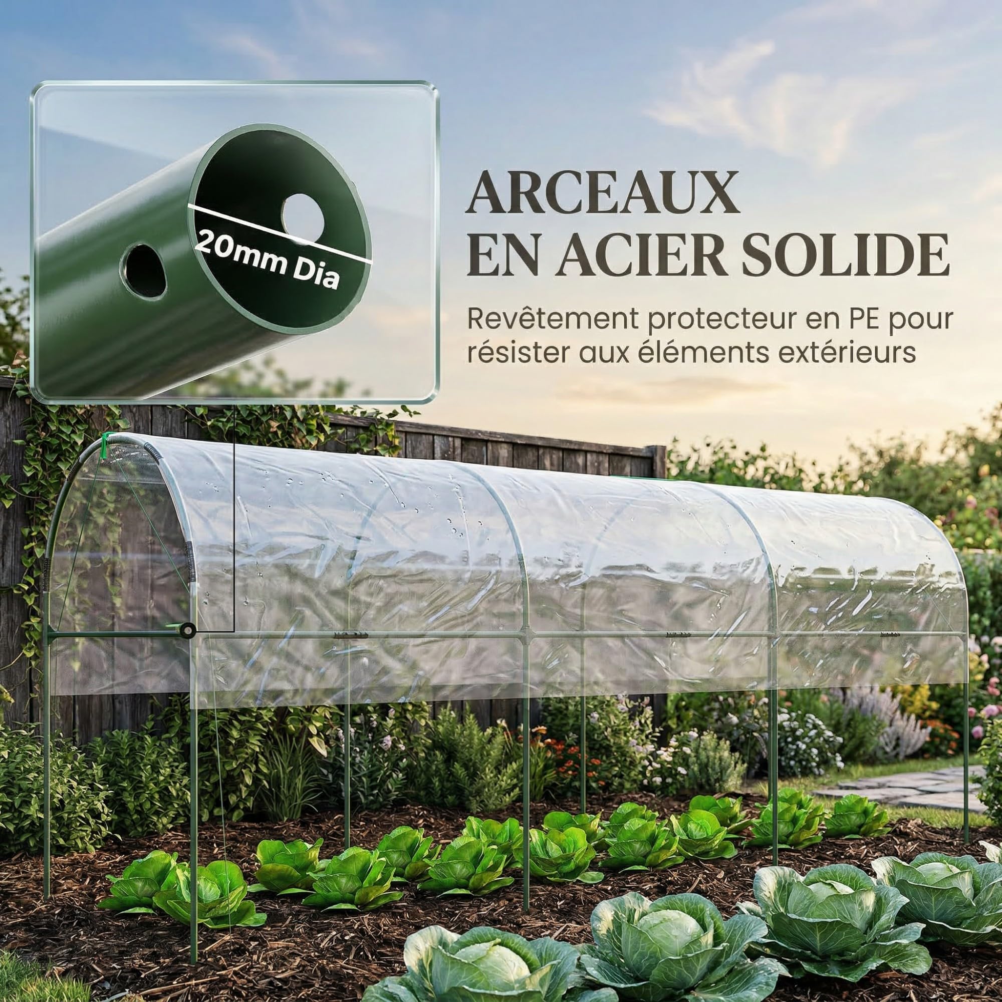 Outsunny Serre de Jardin, Serre à tomates, bâche renforcée, châssis en Acier, pour légumes Plantes Fleurs, pour extérieur, 400 x 120 x 170 cm, Transparent
