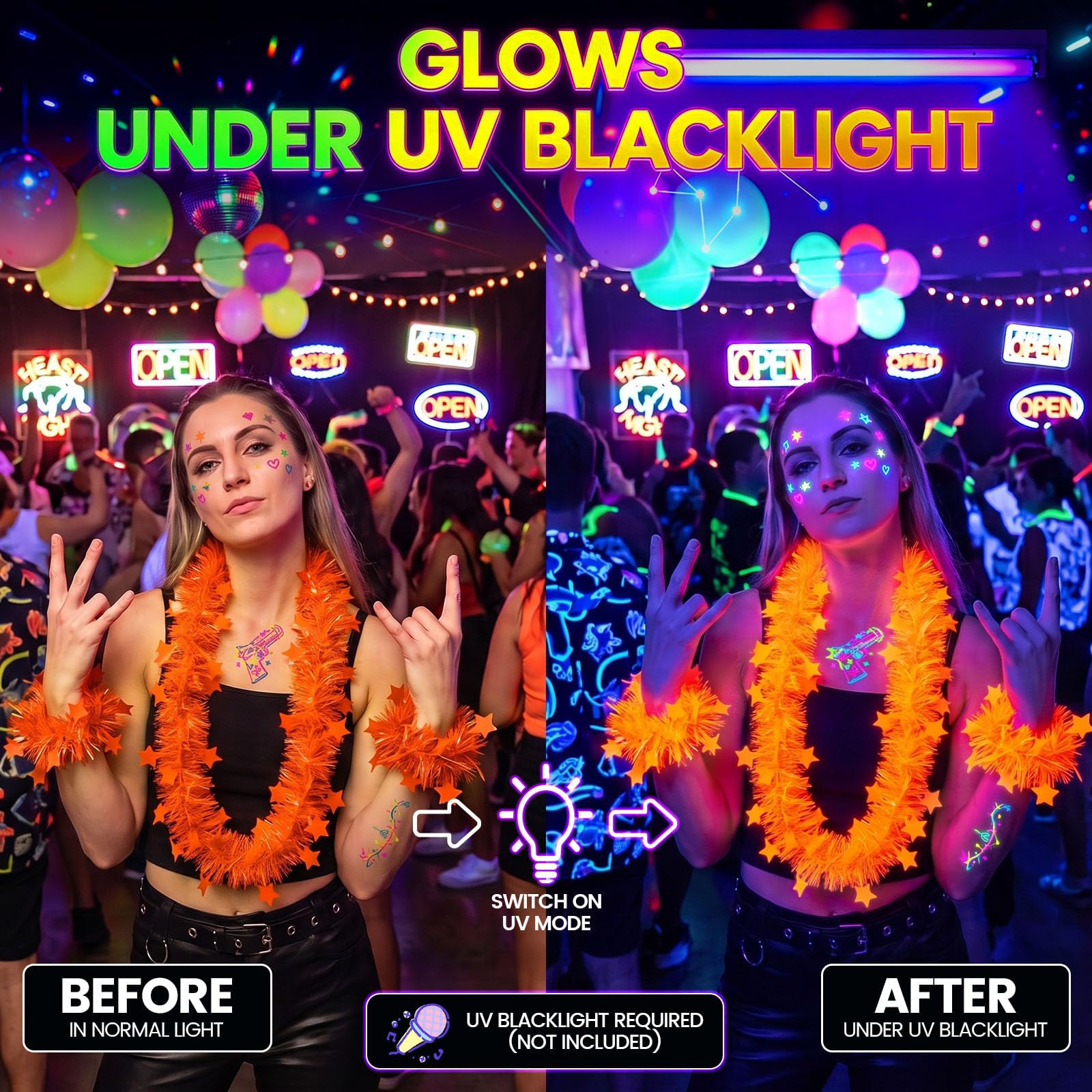LovesTown 24PCS Neon-Themed Party Favors with Lei Necklaces & Bracelets