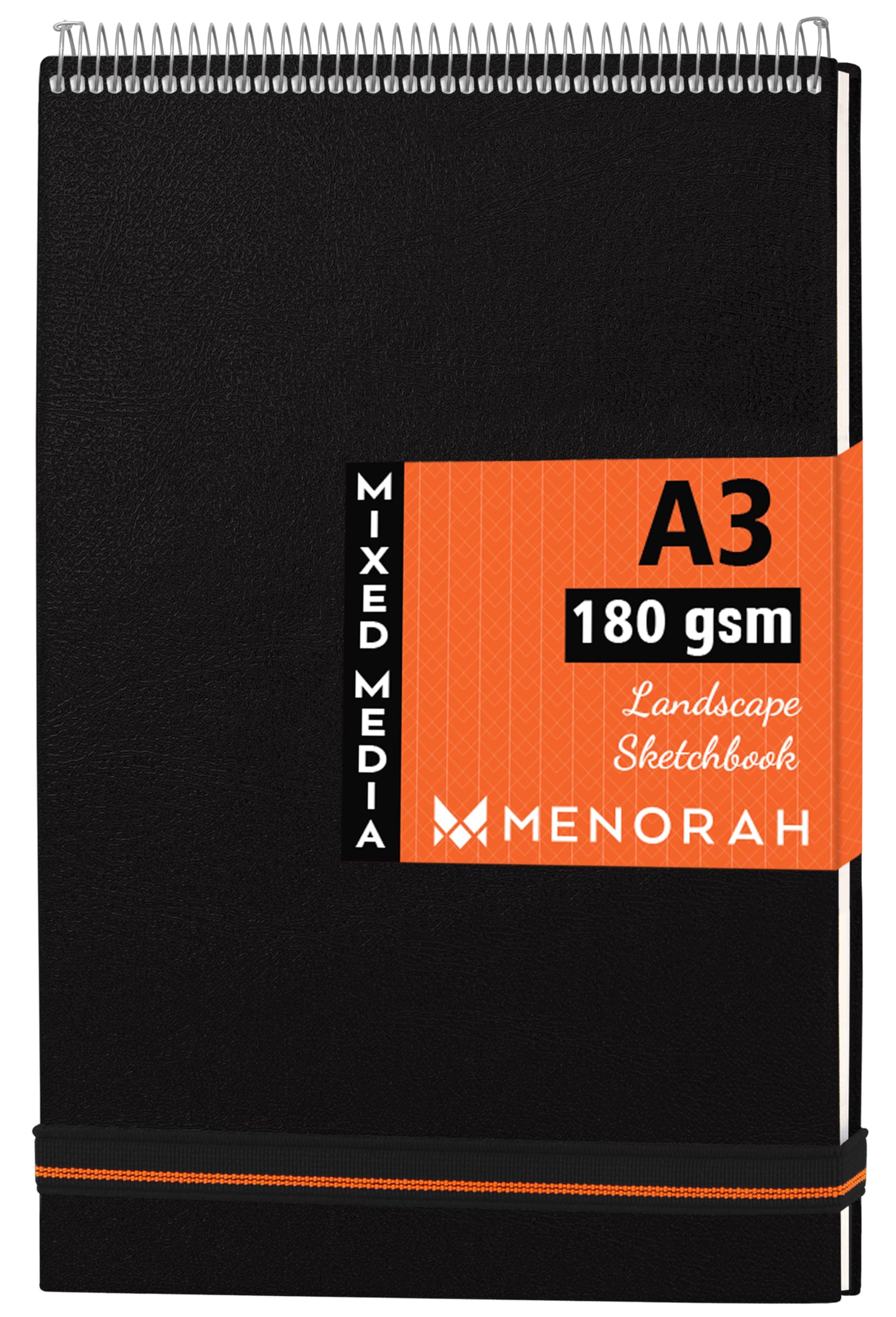 MENORAH - A3 SketchBooks for Artists - 180 GSM (100 Pages/50 Sheets) - Hard Spiral Bound, Drawing Book, Size (297 mm x 420 mm) - Solid Metal Spiral- Landscape (Black)-image-21