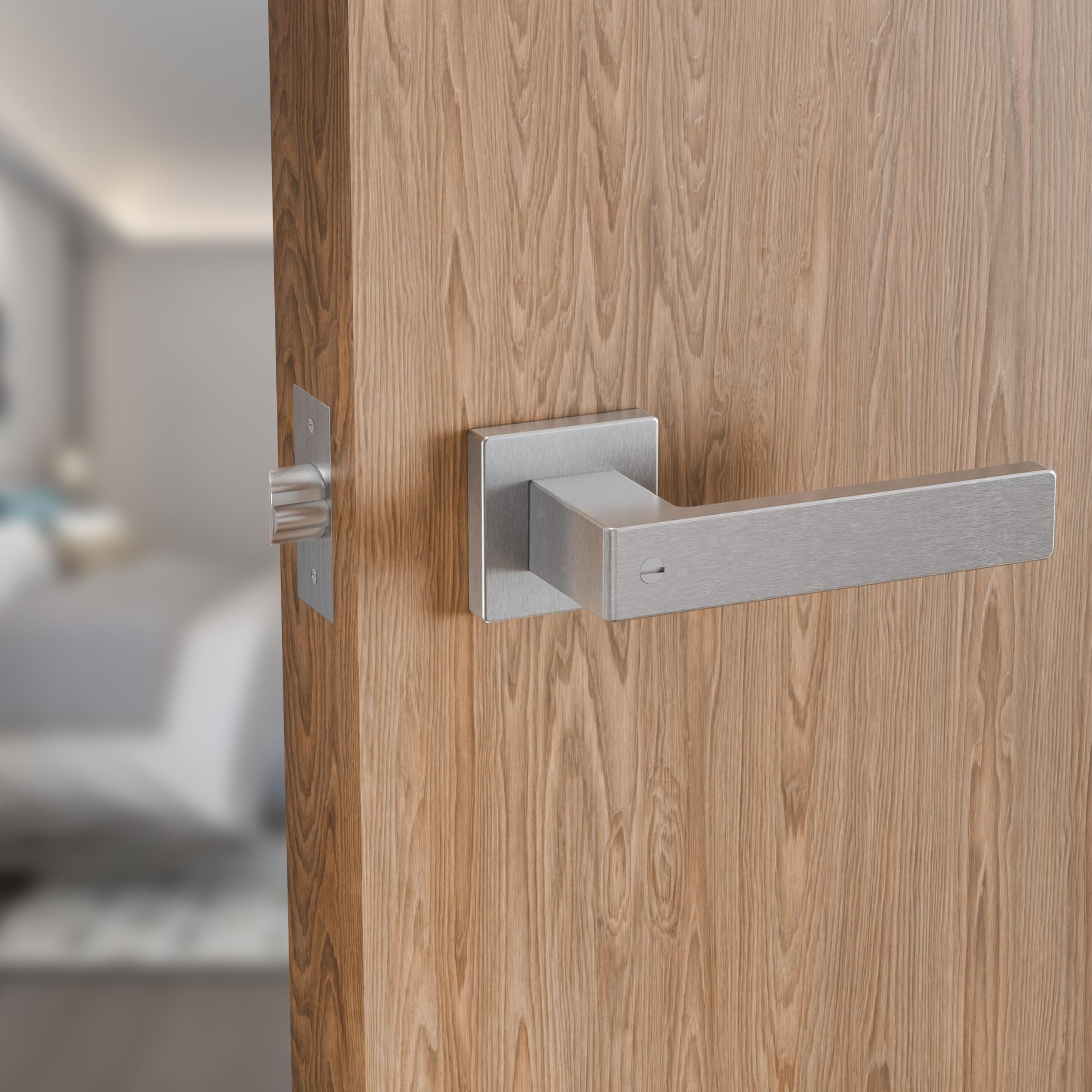 Diseño especial, manija giratoria con cuello para bloquear y desbloquear, manija de palanca para puerta de dormitorio y baño, manija cuadrada con palanca de puerta embutida (Z04-F103-BK)