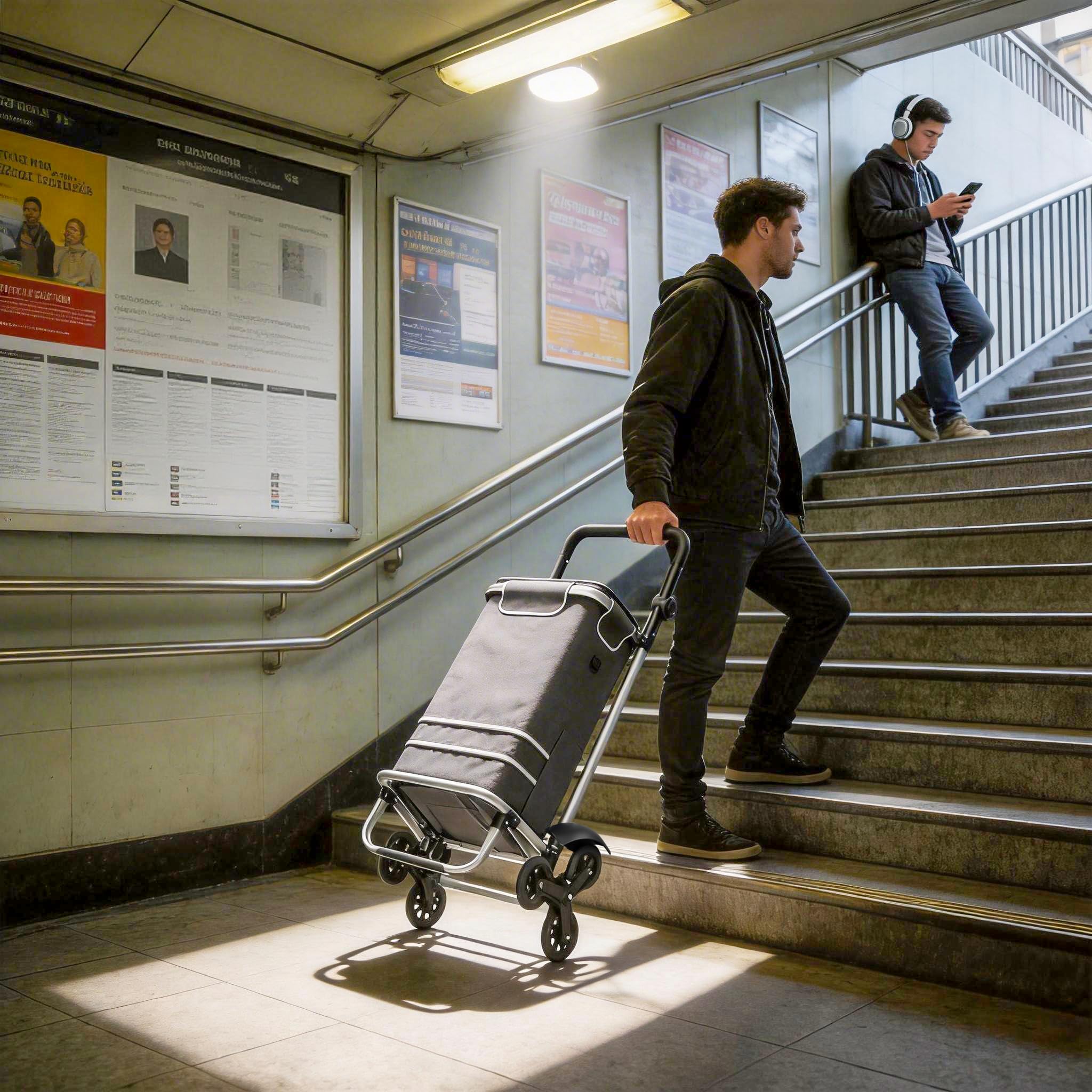 NAIZY Wózek na zakupy, składany, 56 l, z aluminium, do wchodzenia po schodach, nowoczesny wózek na zakupy z torbą Oxford 600D, wózek na zakupy dla seniorów, w podróży, do kampera (czarny)