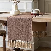 Vista 125 de ZeeMart Light Grey Table Runners 108 Inches Long, Burlap Linen Style Rustic Farmhouse Table Runner, Long Boho Dining Table Runner, 13x108 Inches