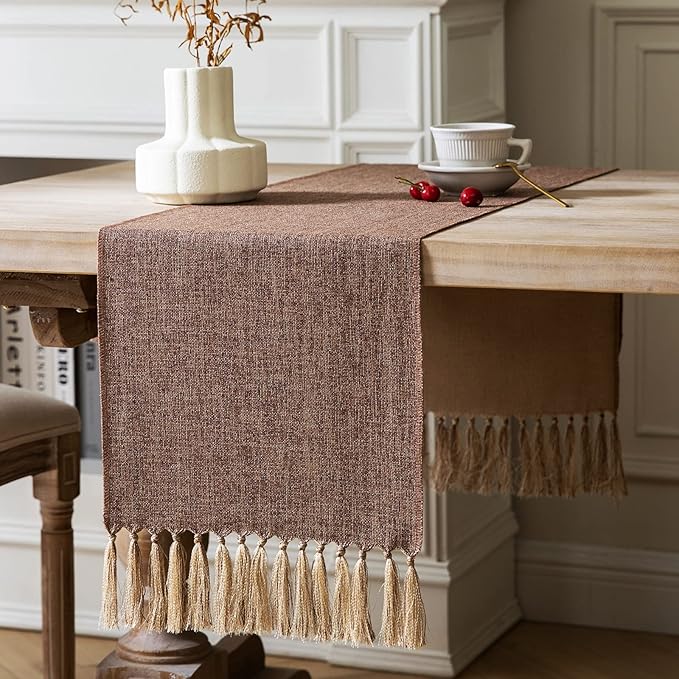 ZeeMart Brown Table Runners 60 Inches Long, Burlap Linen Style Rustic Farmhouse