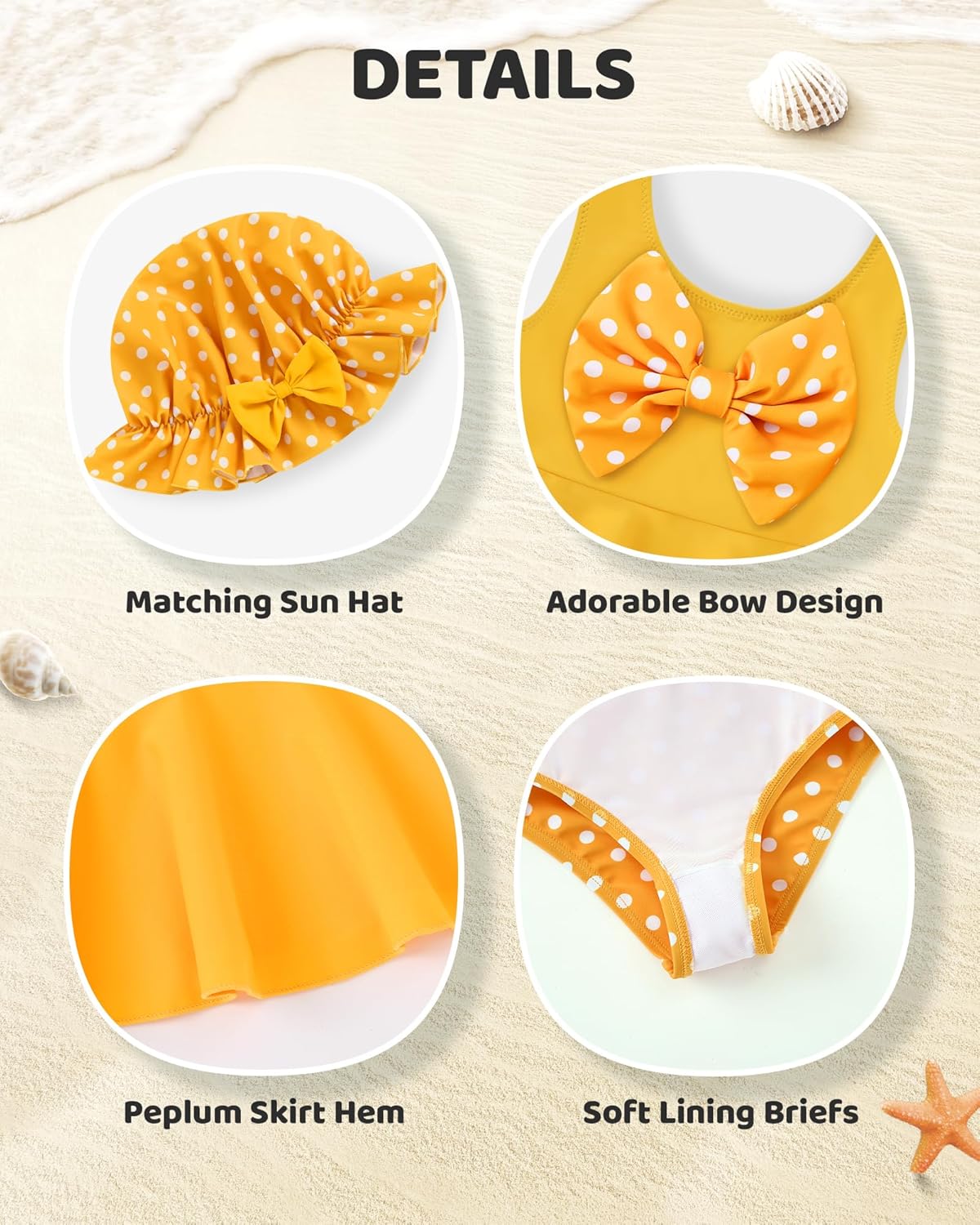 Redair Toddler Girl Swimsuit Baby Bikini Bathing Suit Ruffle Swimwear with Hat Pool Beach for 18Months-6T - Image 4