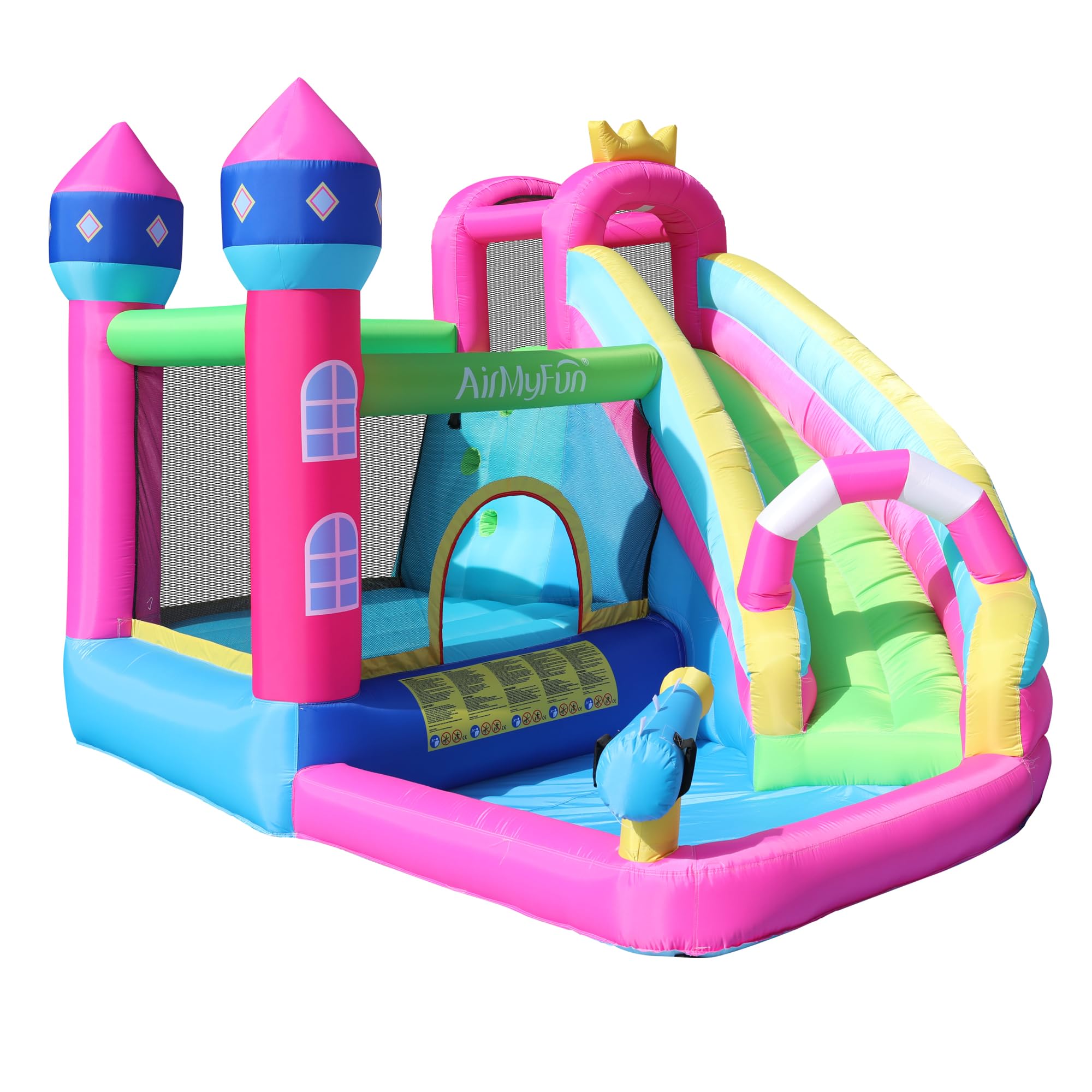 Inflatable Water slide Pink Princess Bounce House for Big Kids 8-12 with Long Slide and Spray Water Gun for Kids Backyard Inflatable Bouncy Castle