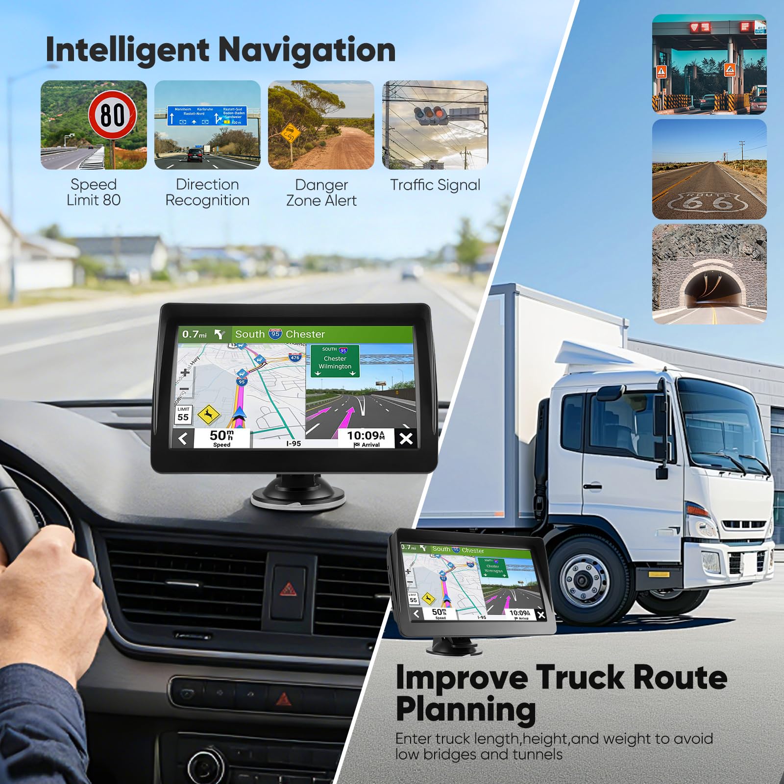7 Zoll Navigationsgeräte für Auto, GPS LKW Navigationsgeräte mit 2026 aktuellsten Europa Karten, HD TFT Touchscreen Auto Navigationsgerät mit Sprachführung & Abbiegehinweisen, PLZ-Suche