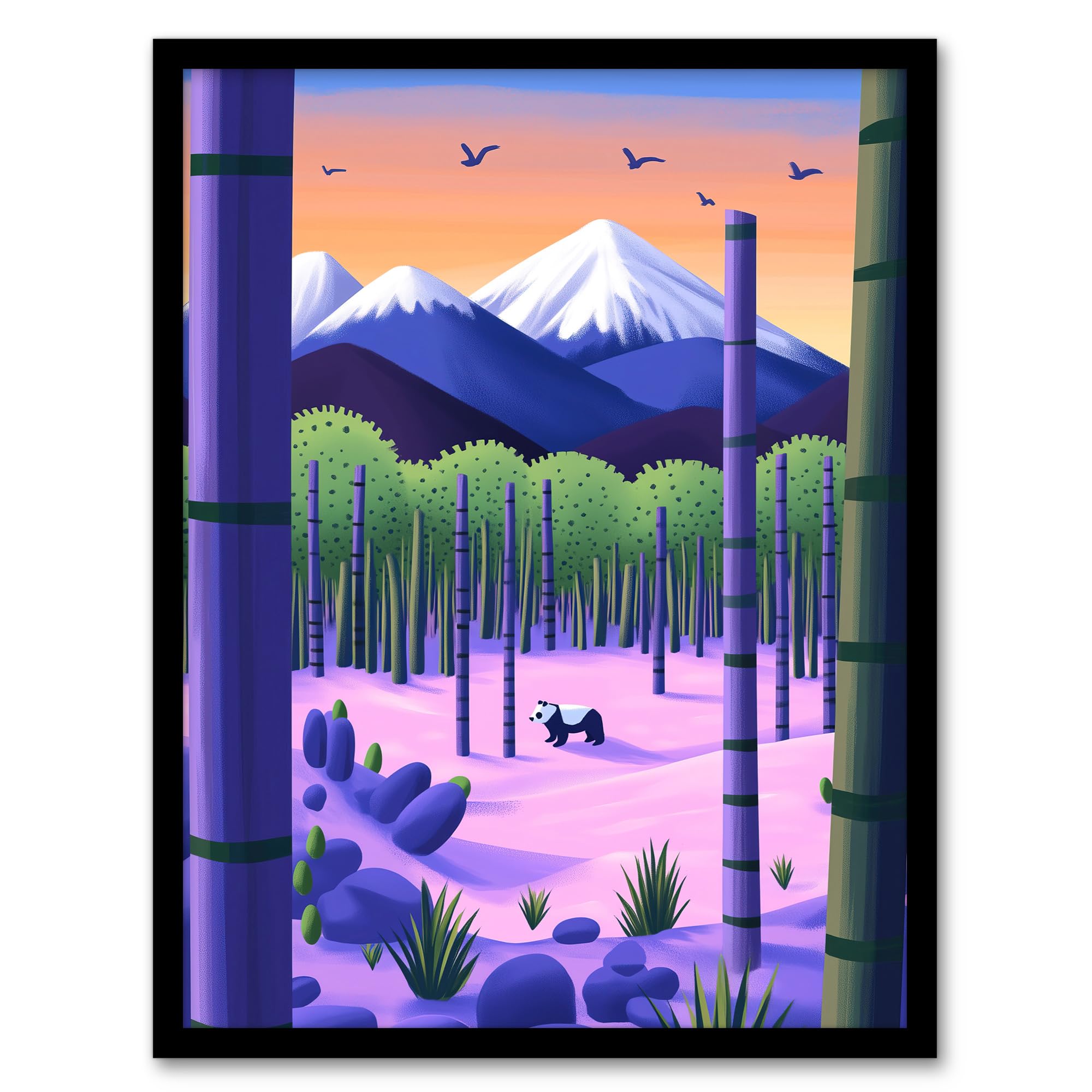 Artery8 Panda Bear Bamboo Forest Japan Mountain Landscape Living Room Artwork Framed Wall Art Print 18X24 Inch